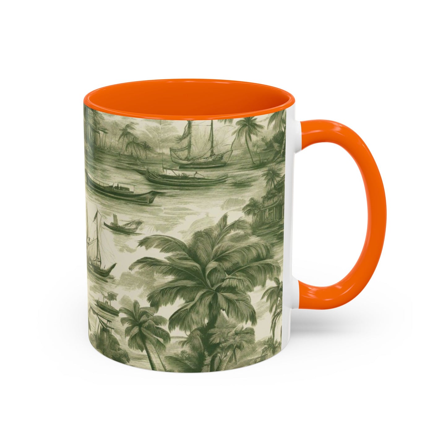 Accent Coffee Mug (11, 15oz), Tropical Toile #1, Various Colors