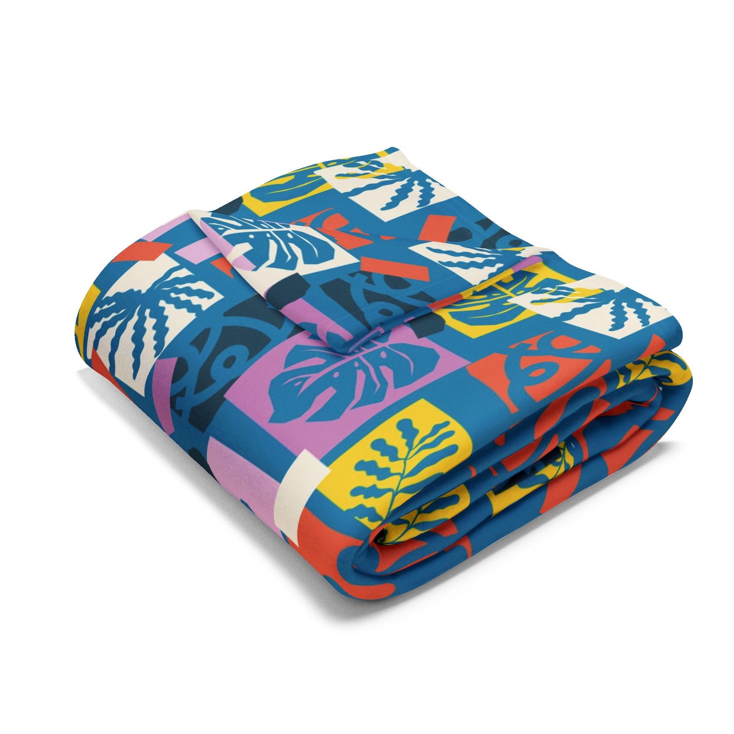 Tiki Boho Monstera Fleece Blanket - Colorful Tropical Botanical Design