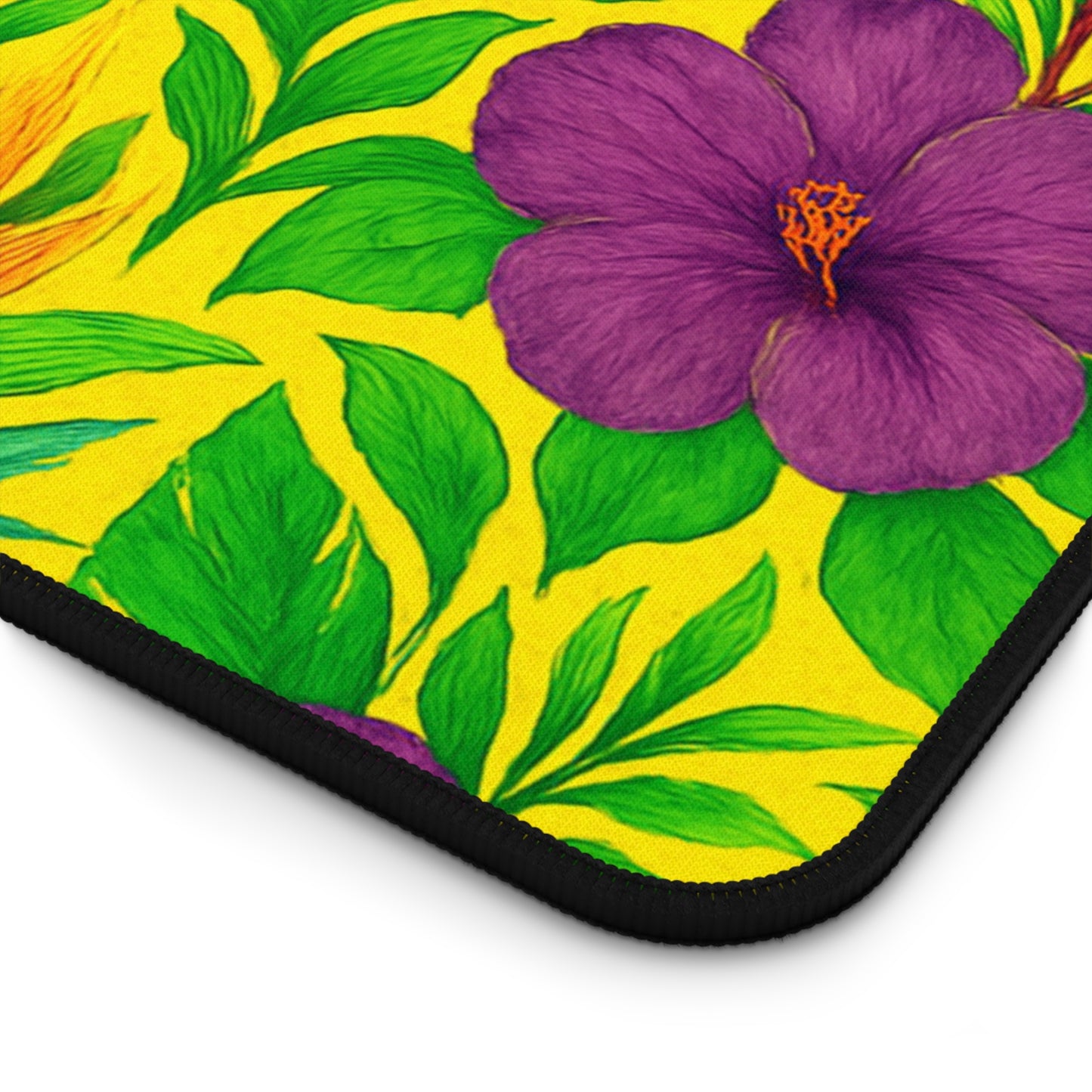 Tropical Mouse Pad/Desk Mat, 3 Sizes - Bright Botanical Design, Perfect for Home Office / Midnight Flower Yellow