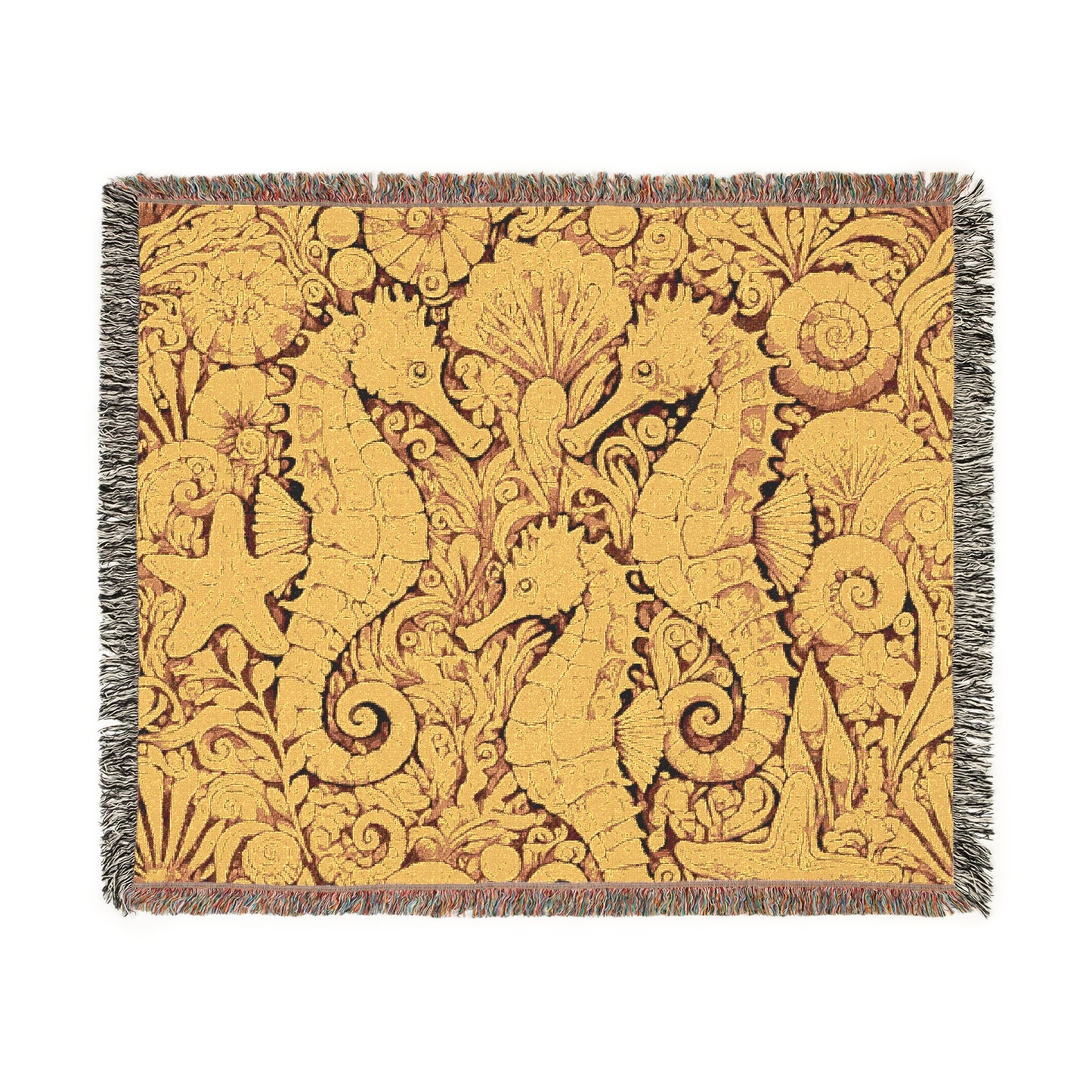 Woven Blanket, 3 Sizes - Tropical Home Decor / Seahorse Trio, Yellow