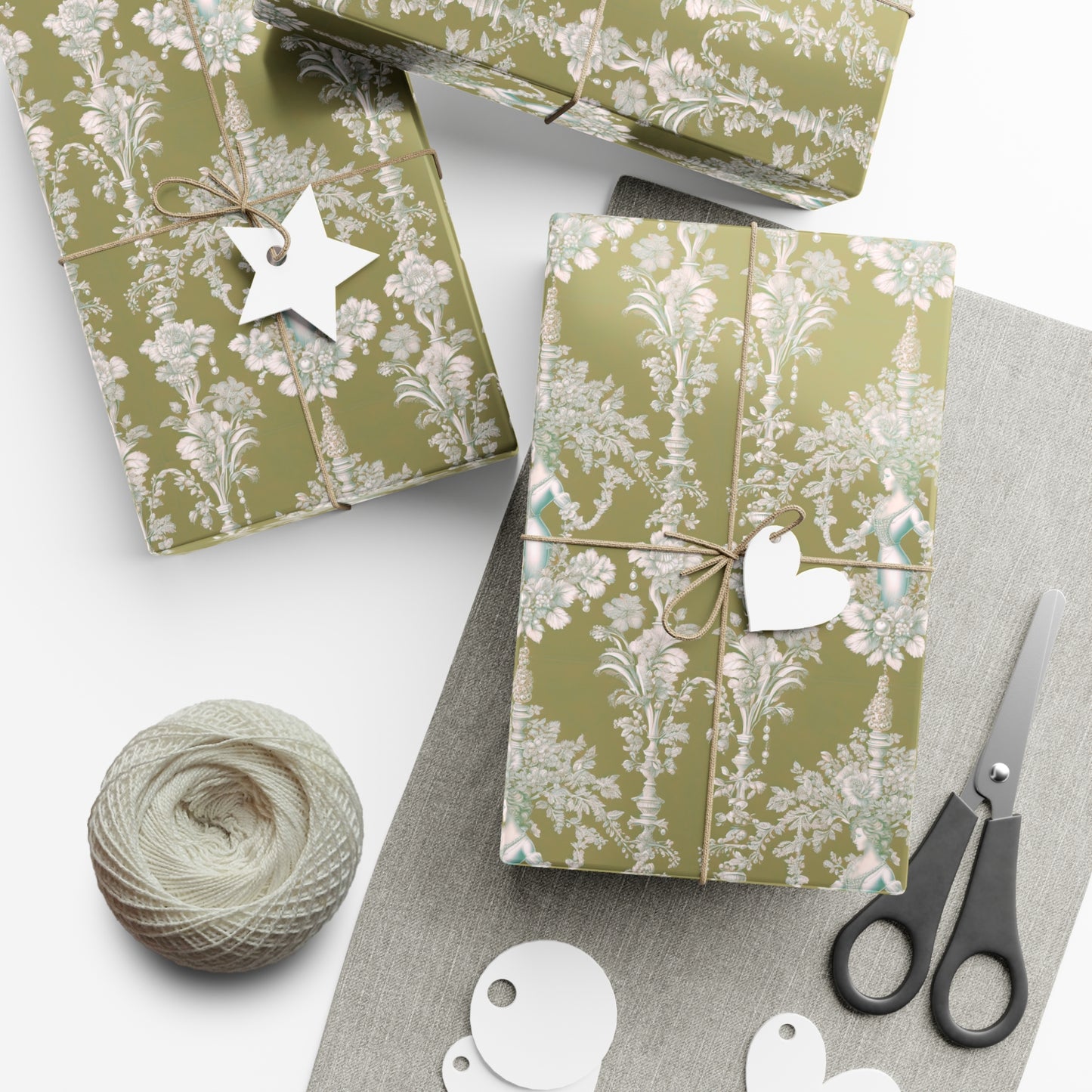 Gift Wrap Papers, Pearl Lady Toile / Green, 3 Sizes