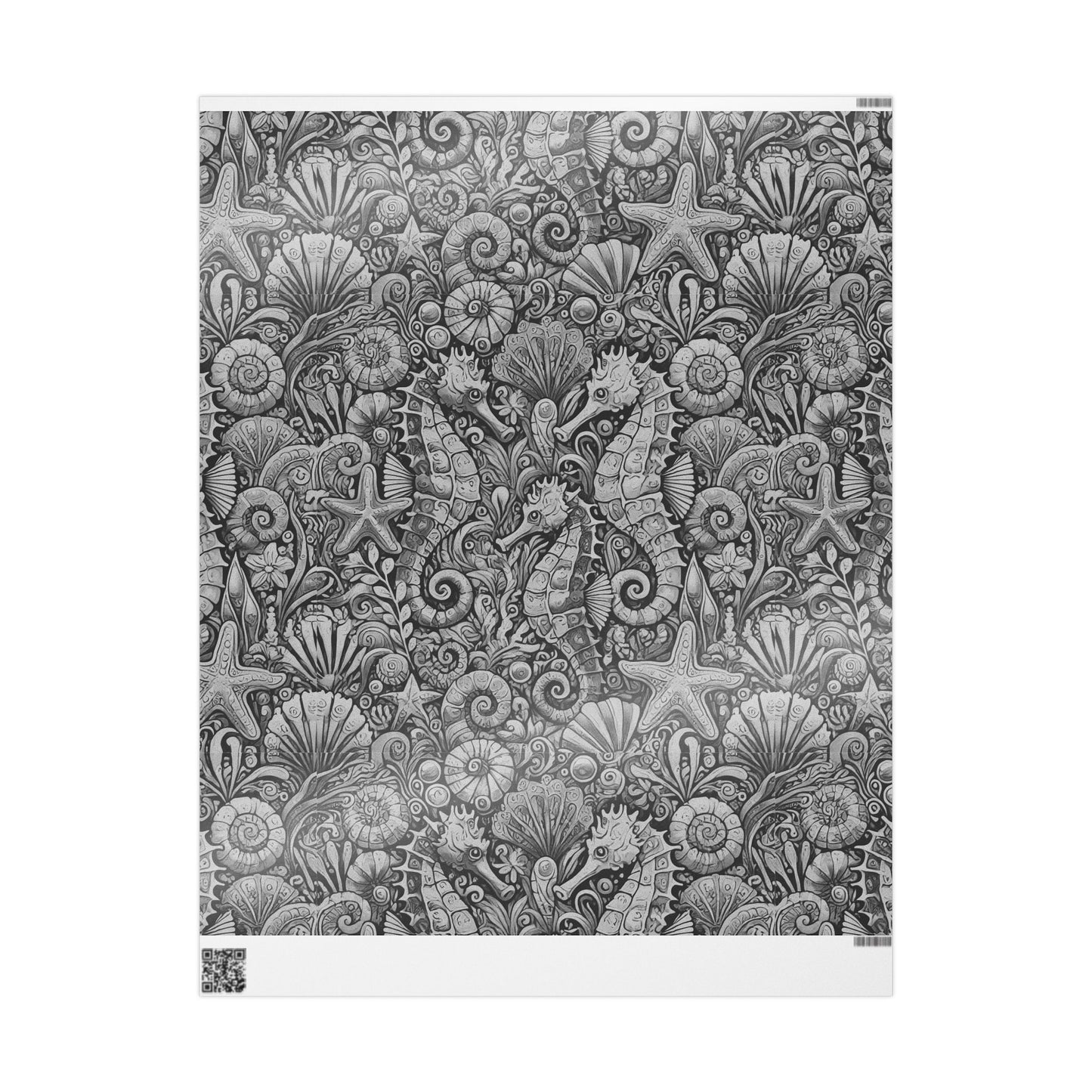 Wrapping Paper - Tropical Gift Wrap for All Occasions, 3 Sizes/2 Finishes / Seahorses Noir