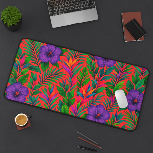 Tropical Paradise Desk Mat, 3 Sizes - Perfect for Home Office - Midnight Flower Coral