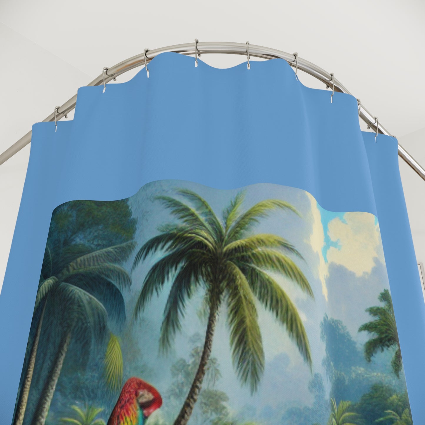 Tropical Shower Curtain - Rainforest Bathroom Decor / Sleeping Beauty Parrot, Lt. Blue