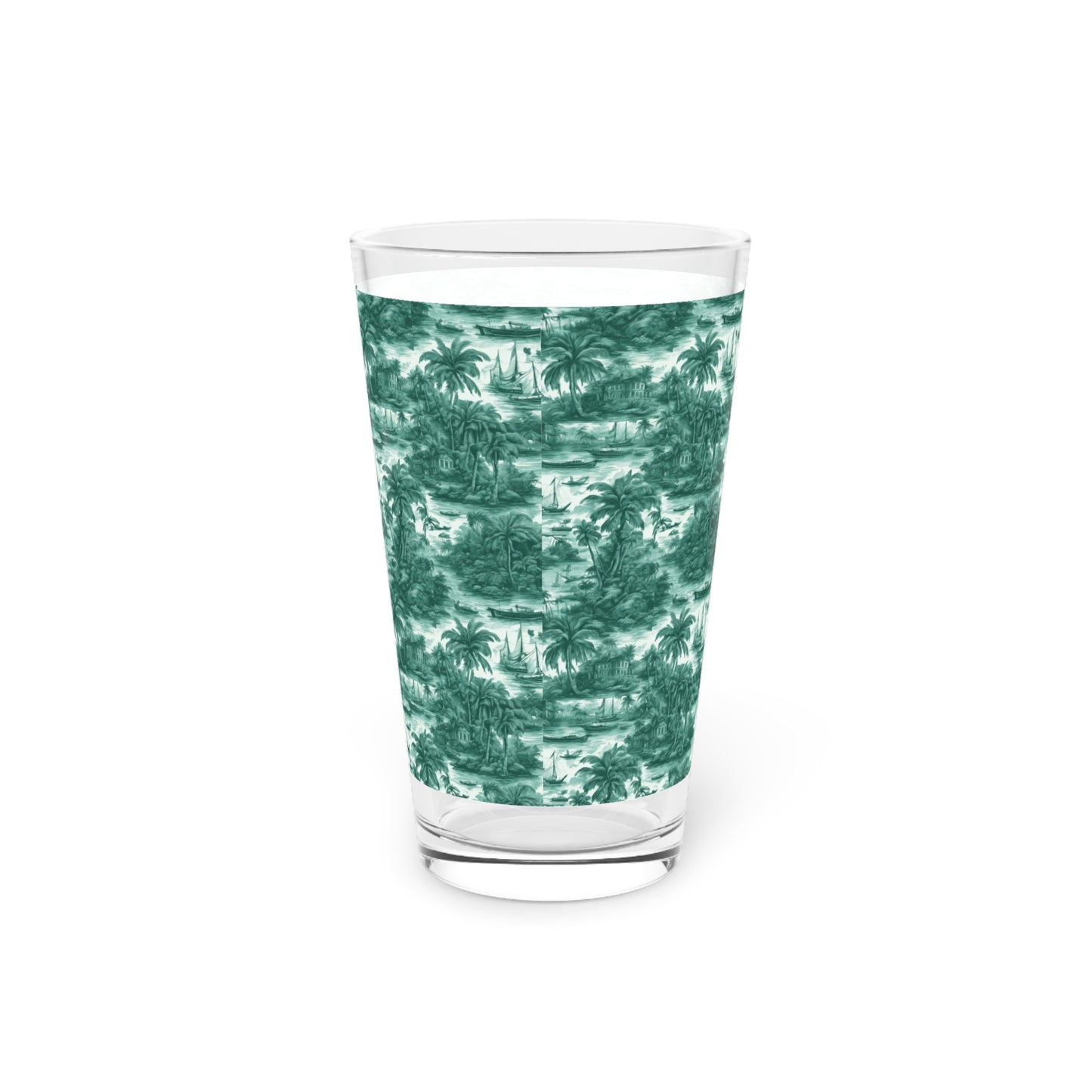 Pint Glass, 16oz, Tropical Toile #1, evergreen