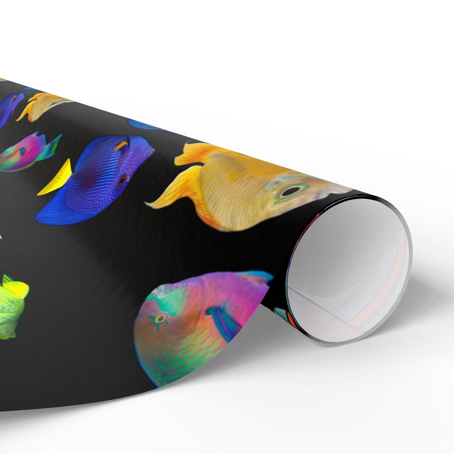Wrapping Paper - Tropical Gift Wrap for All Occasions, 3 Sizes/2 Finishes / School of Fish, Black