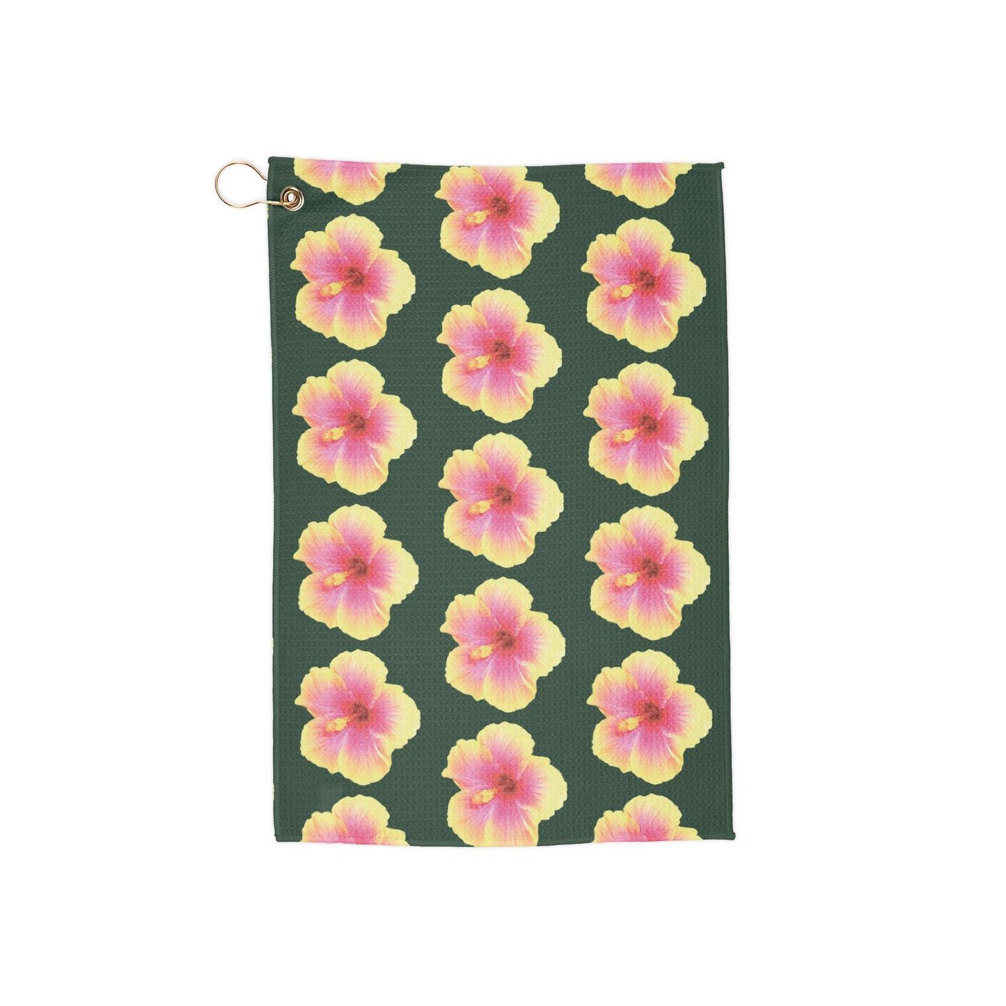 Tropical Golf Towel | Functional Accessory for Golf & Beach Outings / Real Sunset Hibiscus, Green