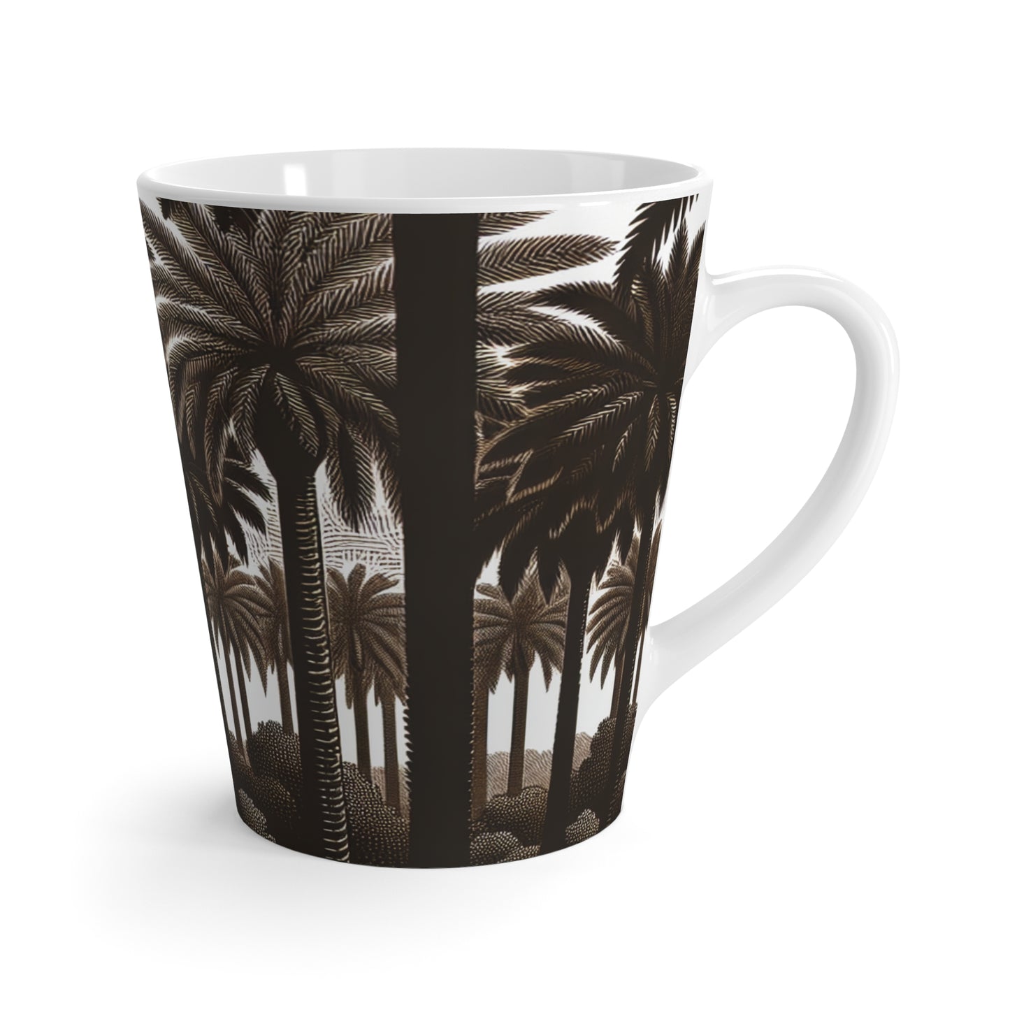 Latte White Mug - Perfect for Coffee Enthusiasts / Woodcut Palm Grove