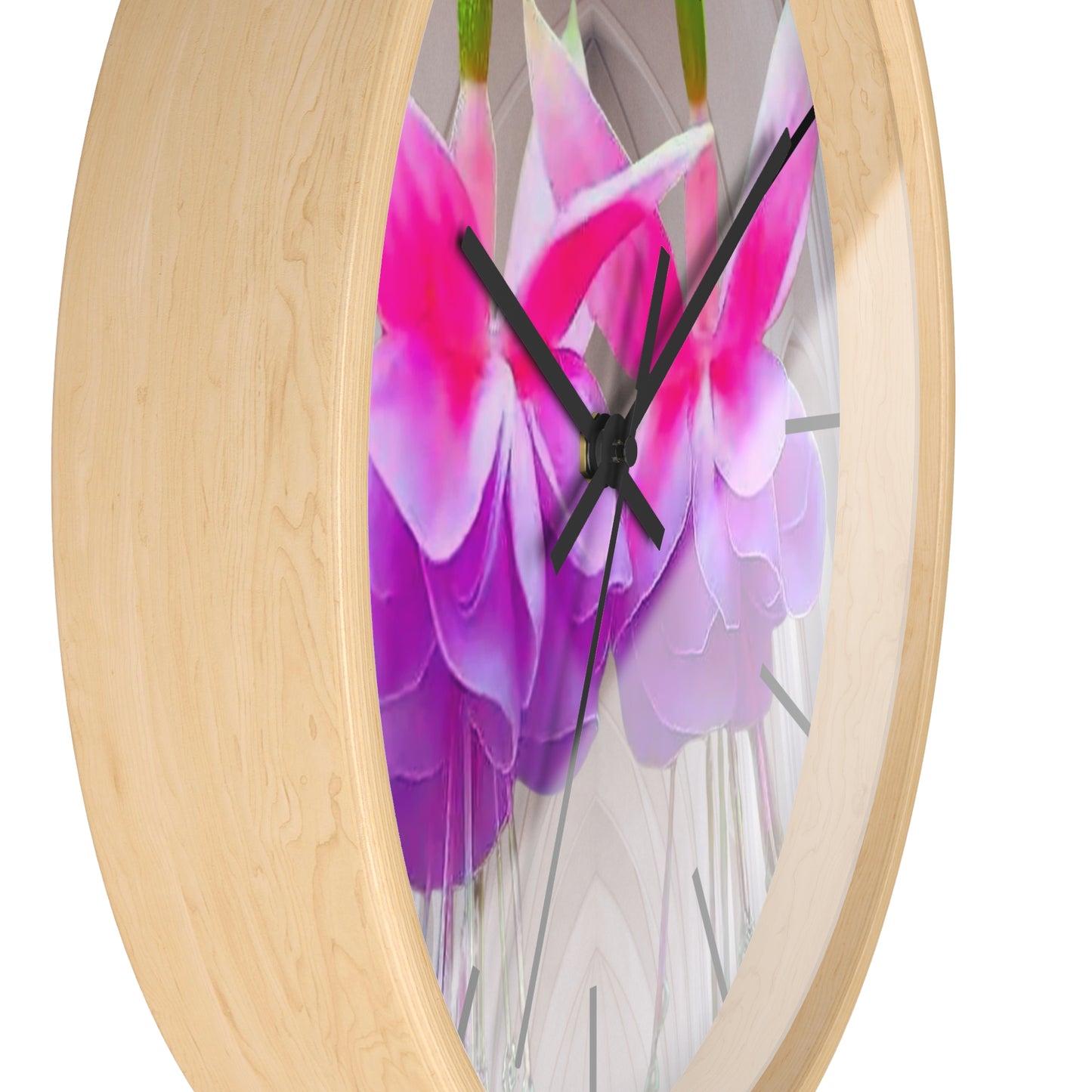 Wall Clock, Two Pink Fuchsias / Gothic, Hands/Base Variants