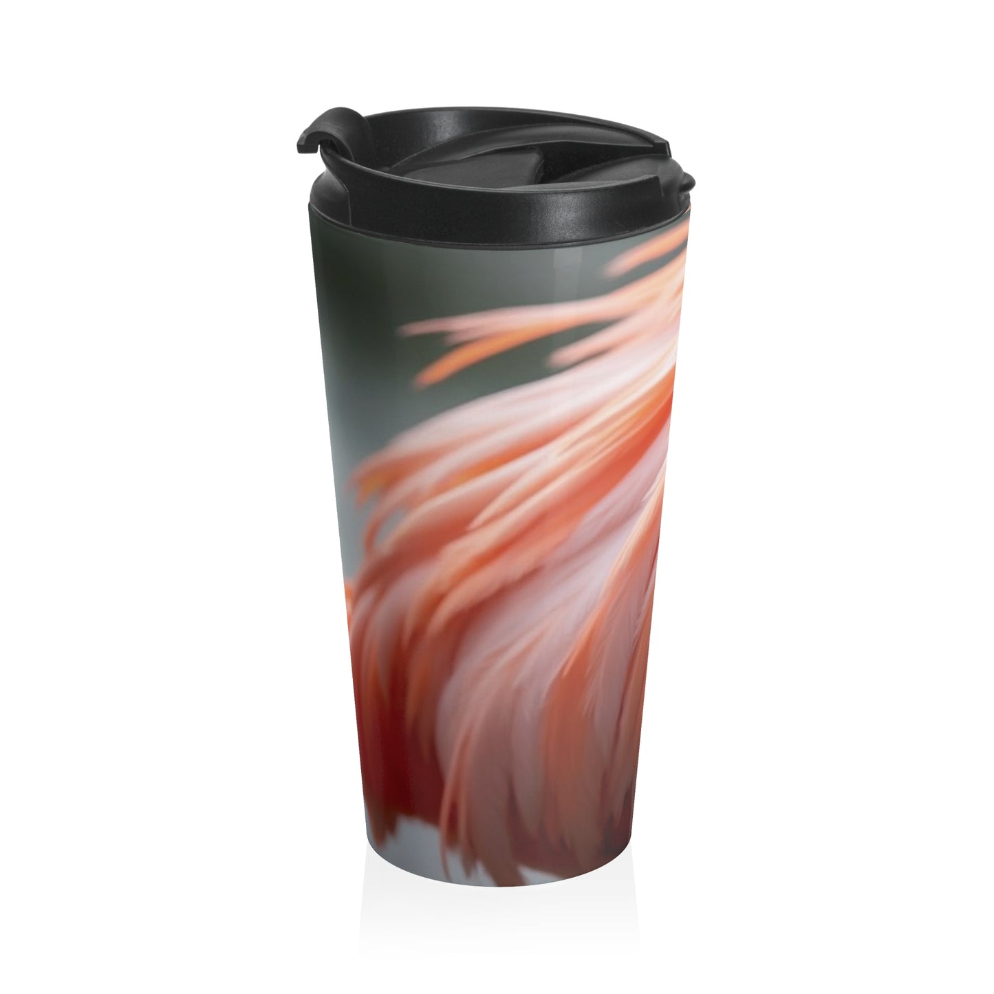 15 oz. Stainless Steel Travel Mug / Real Flamingo Feathers