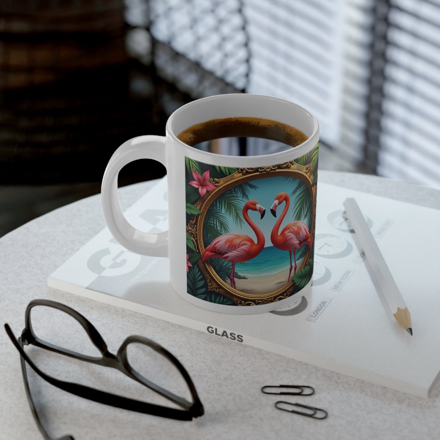 Jumbo Mug, 20oz, Framed Flamingos | Tropical Coffee Cup