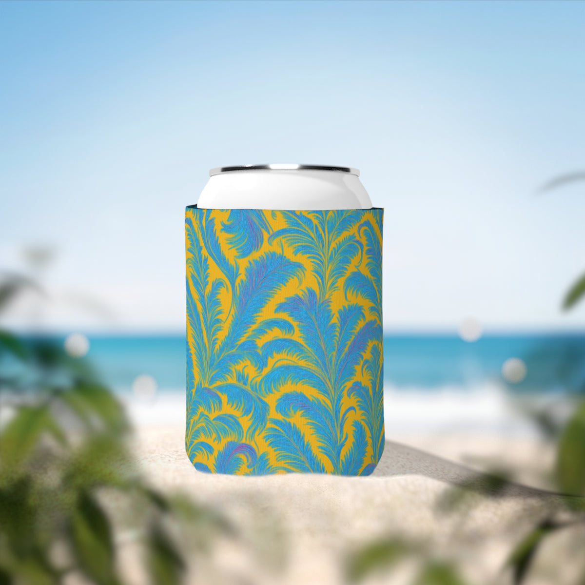 Rocco Blues/Yellow Can Cooler Sleeve - Perfect for Outdoor Picnics