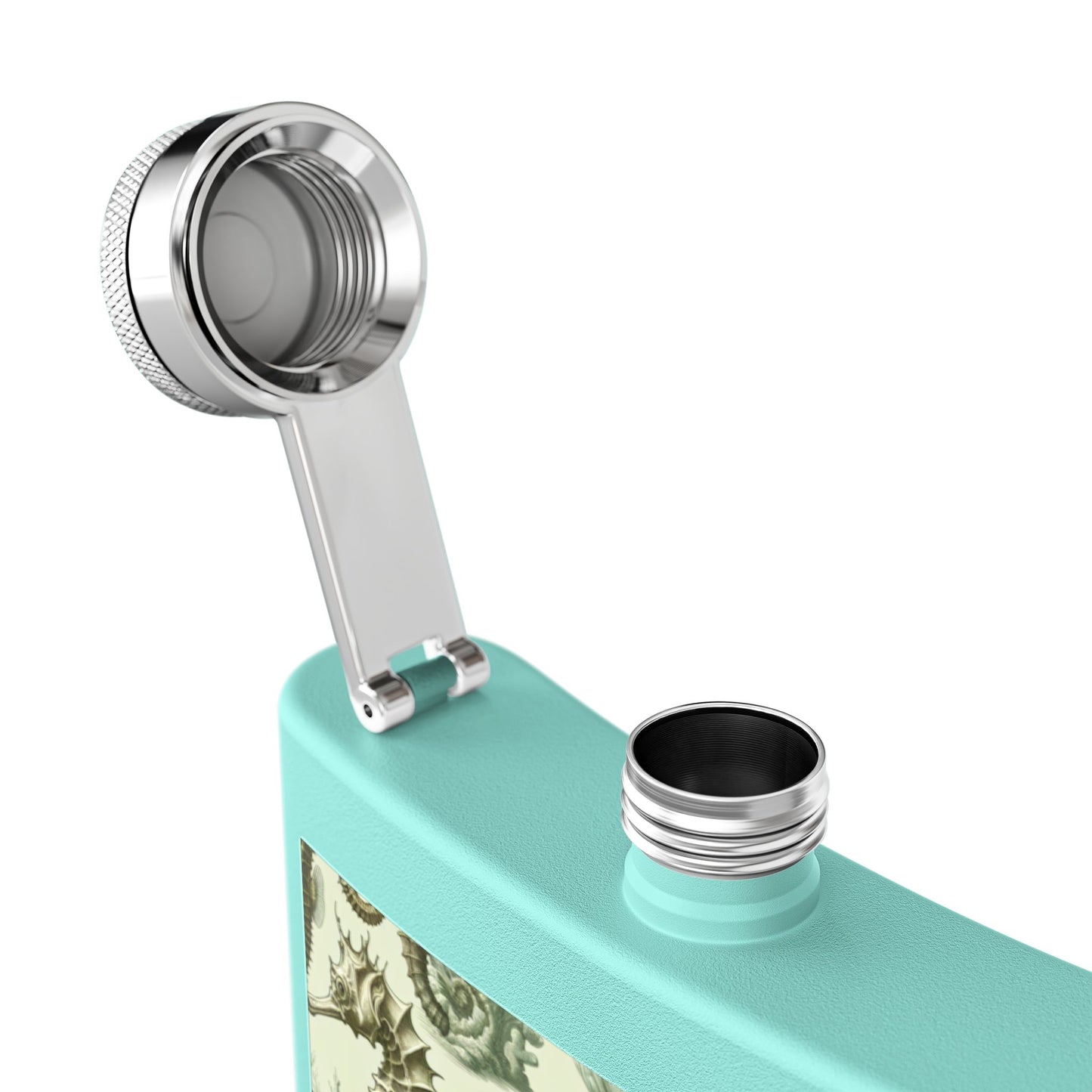 Tropical Stainless Steel 6 oz. Flask, Many Colors  – Green Toile Seahorses