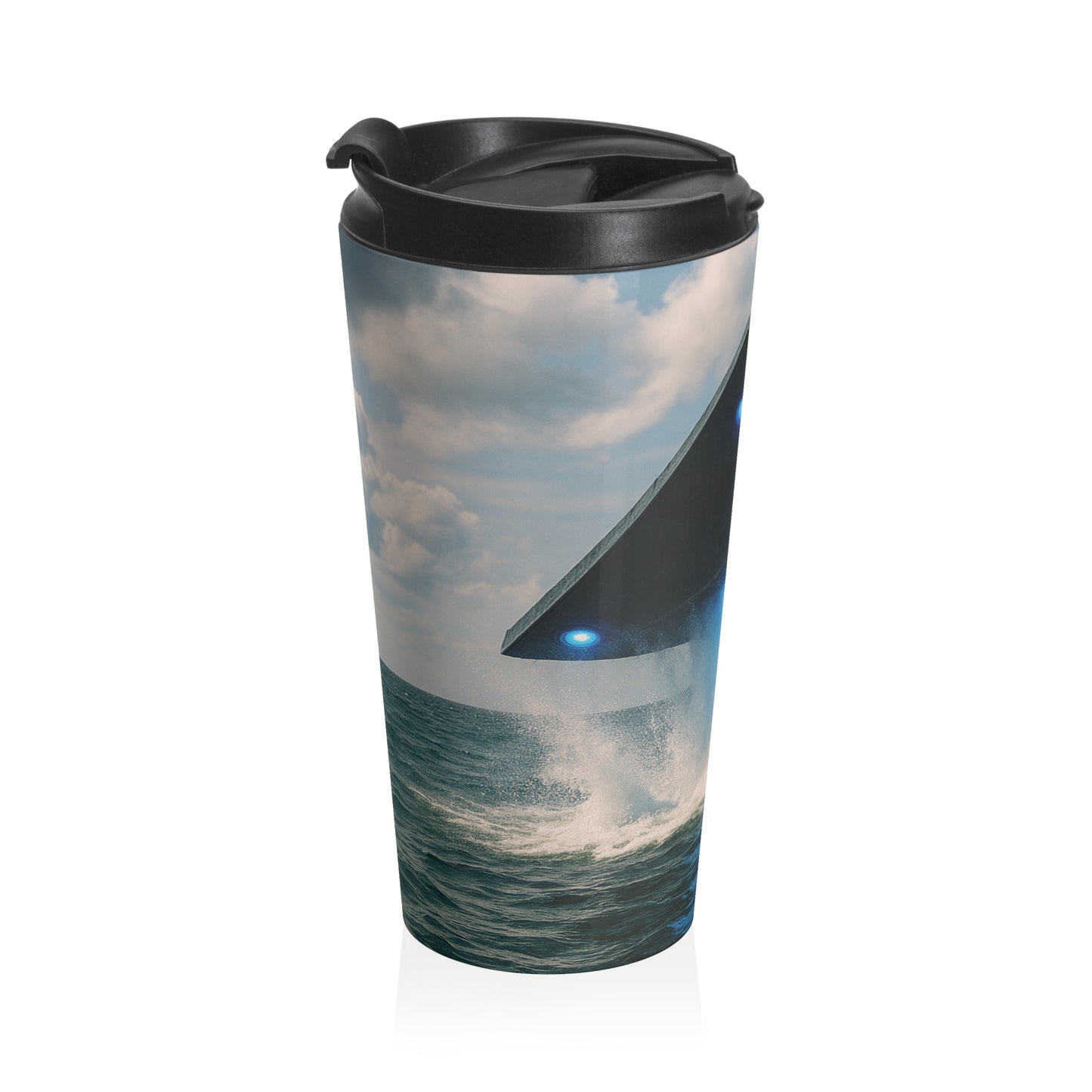 15 oz. Stainless Steel Travel Mug / UFO & Dolphin