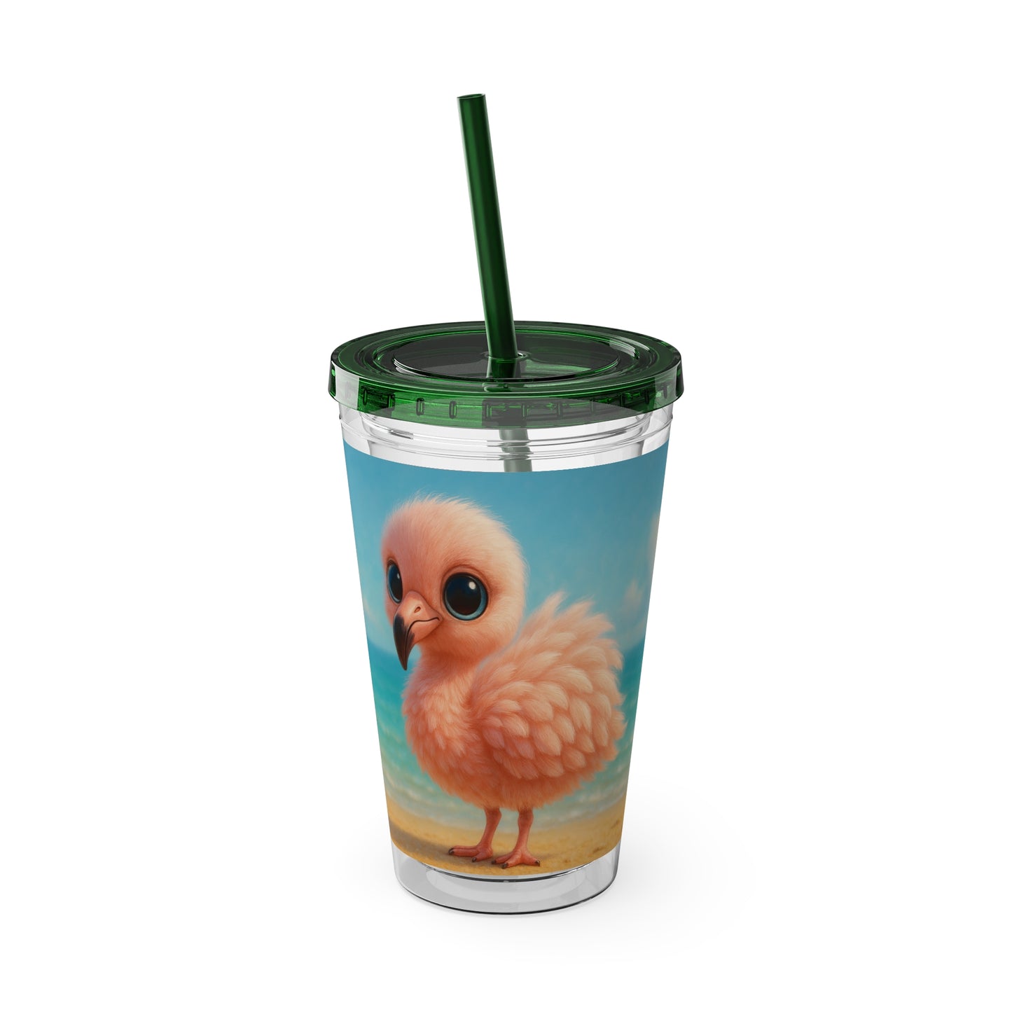 Tropical Tumbler with Straw | 16oz Colorful Travel Cup / Baby Flamingo