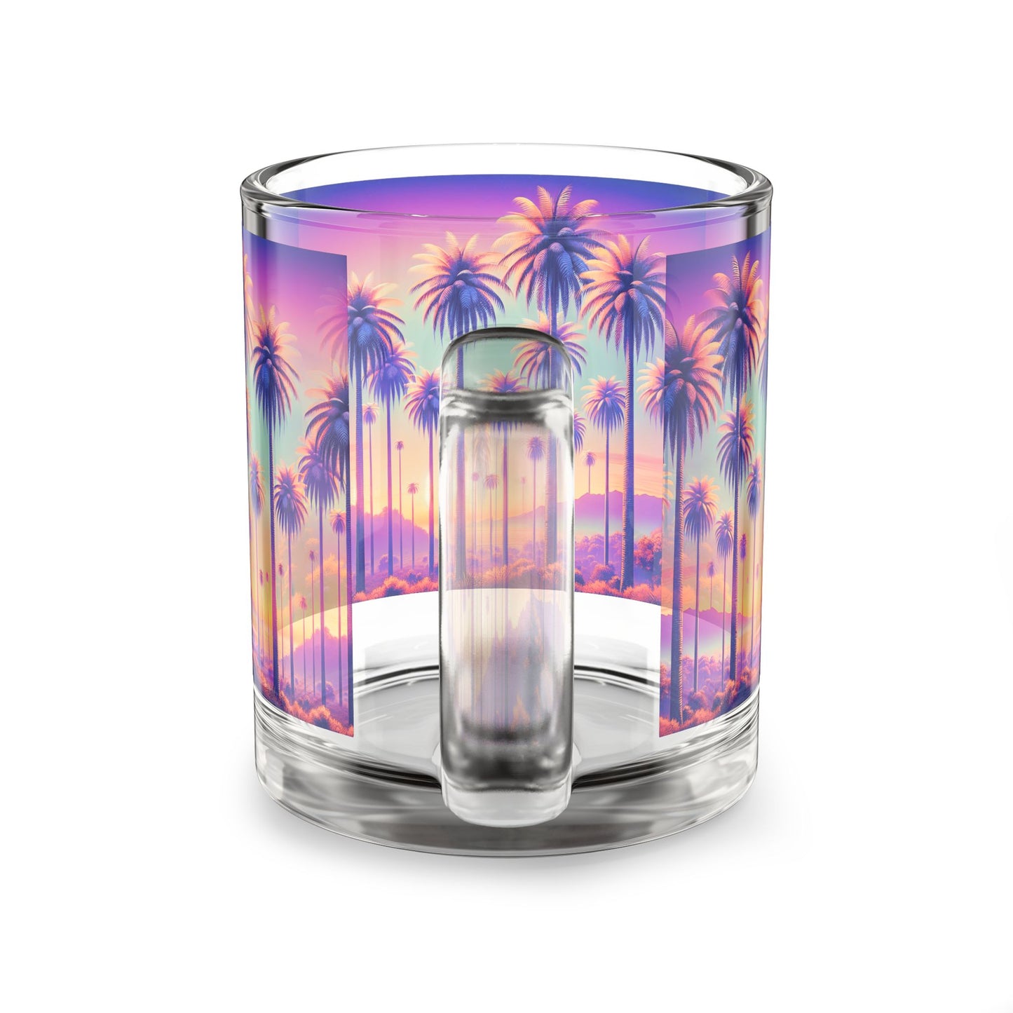 Tropical Glass Mug - 10oz Coffee Cup / Sunset Palms