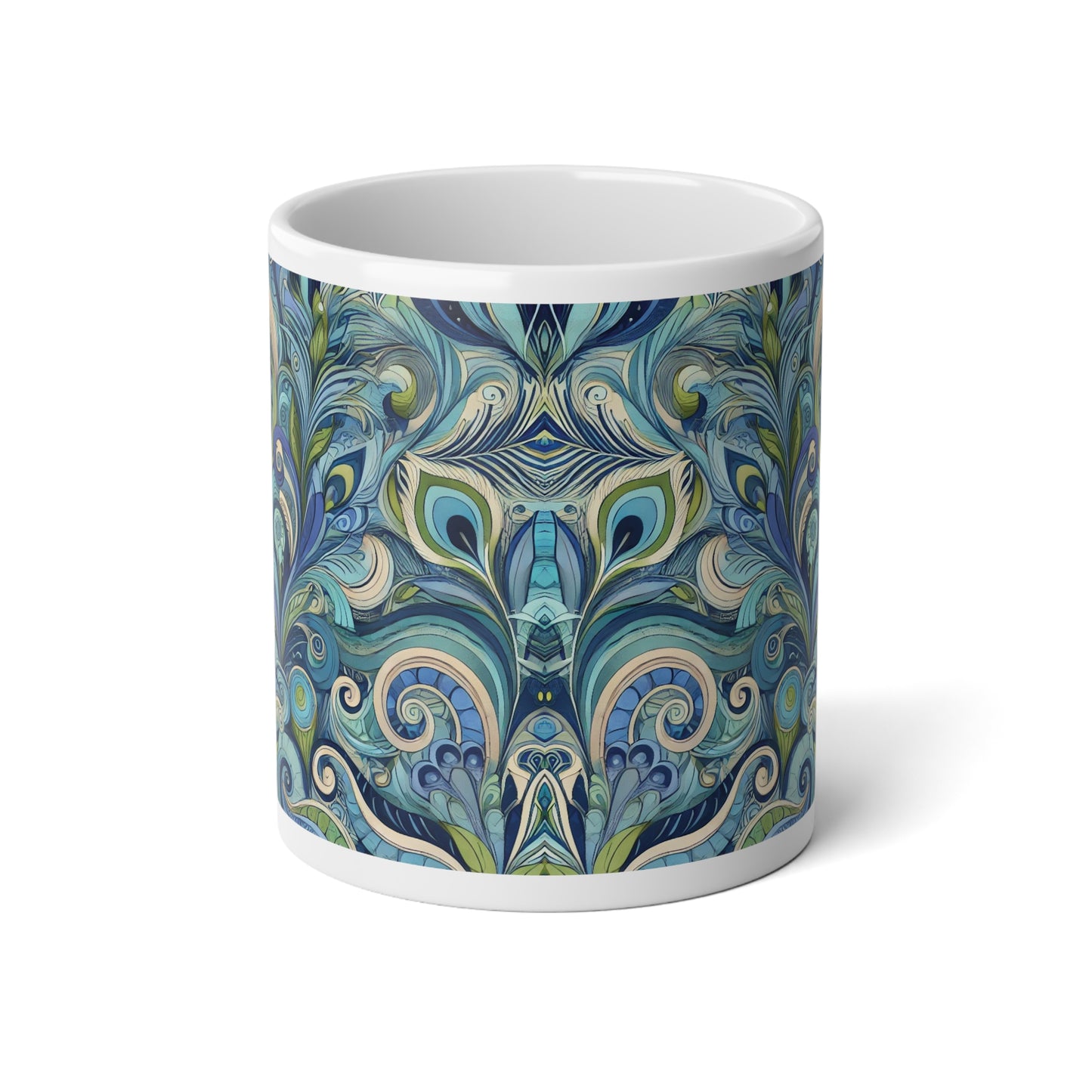 Jumbo Mug, 20oz, Peacock Currents Blue | Tropical Coffee Cup