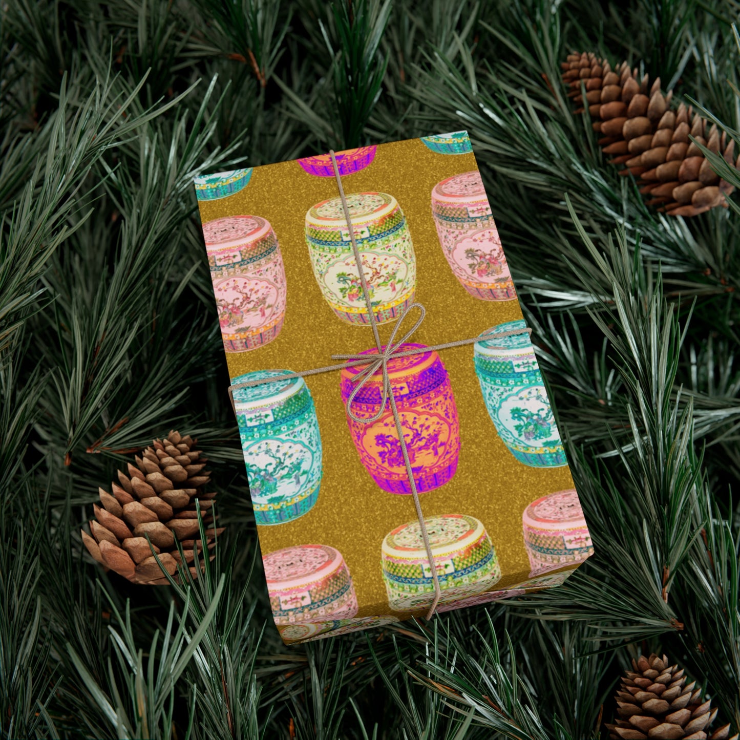 Wrapping Paper - Tropical Gift Wrap for All Occasions / 3 Sizes, 2 Finishes /Pop Art Porcelain Stools, Gold