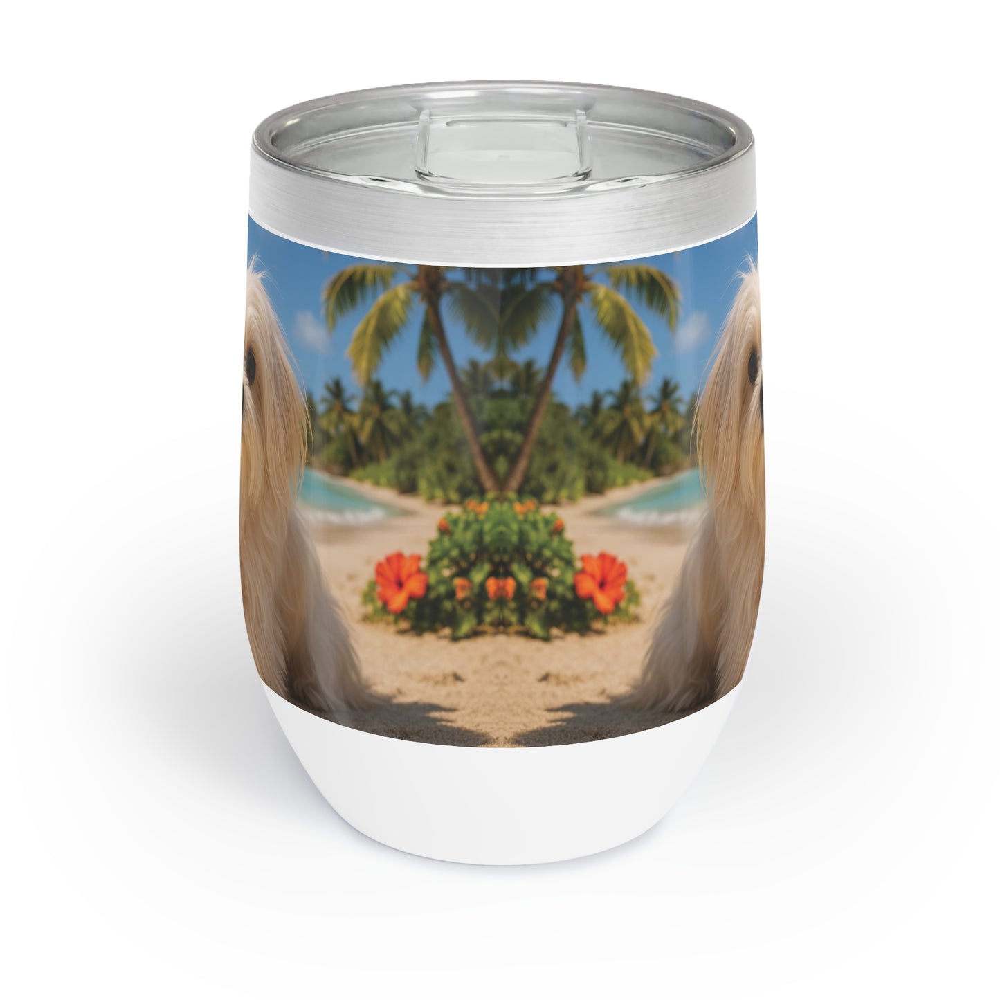 Chill Wine Tumbler with Puppy Ariel at the Beach