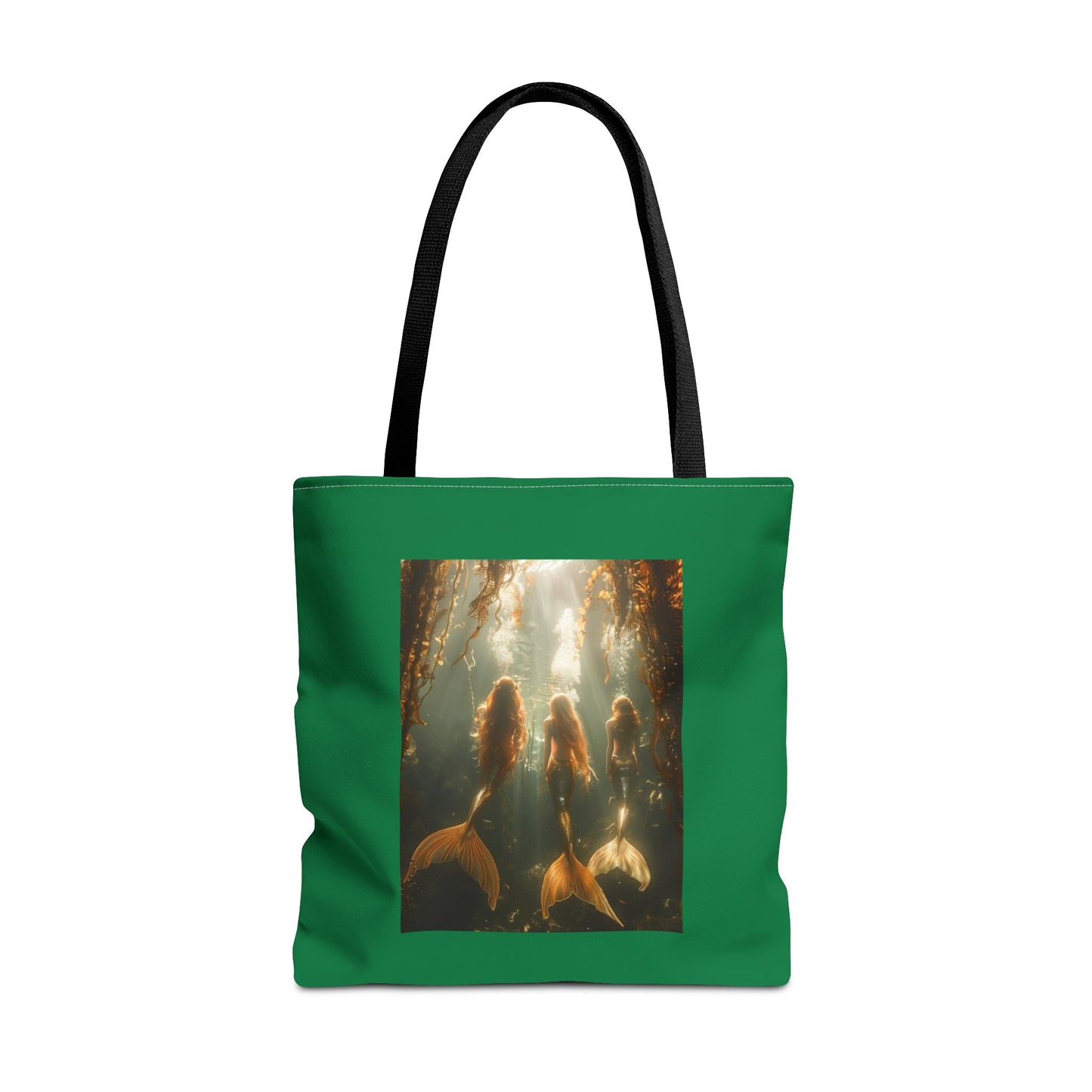 Three Mermaid Sisters, Dark Green Tote Bag - 3 Sizes