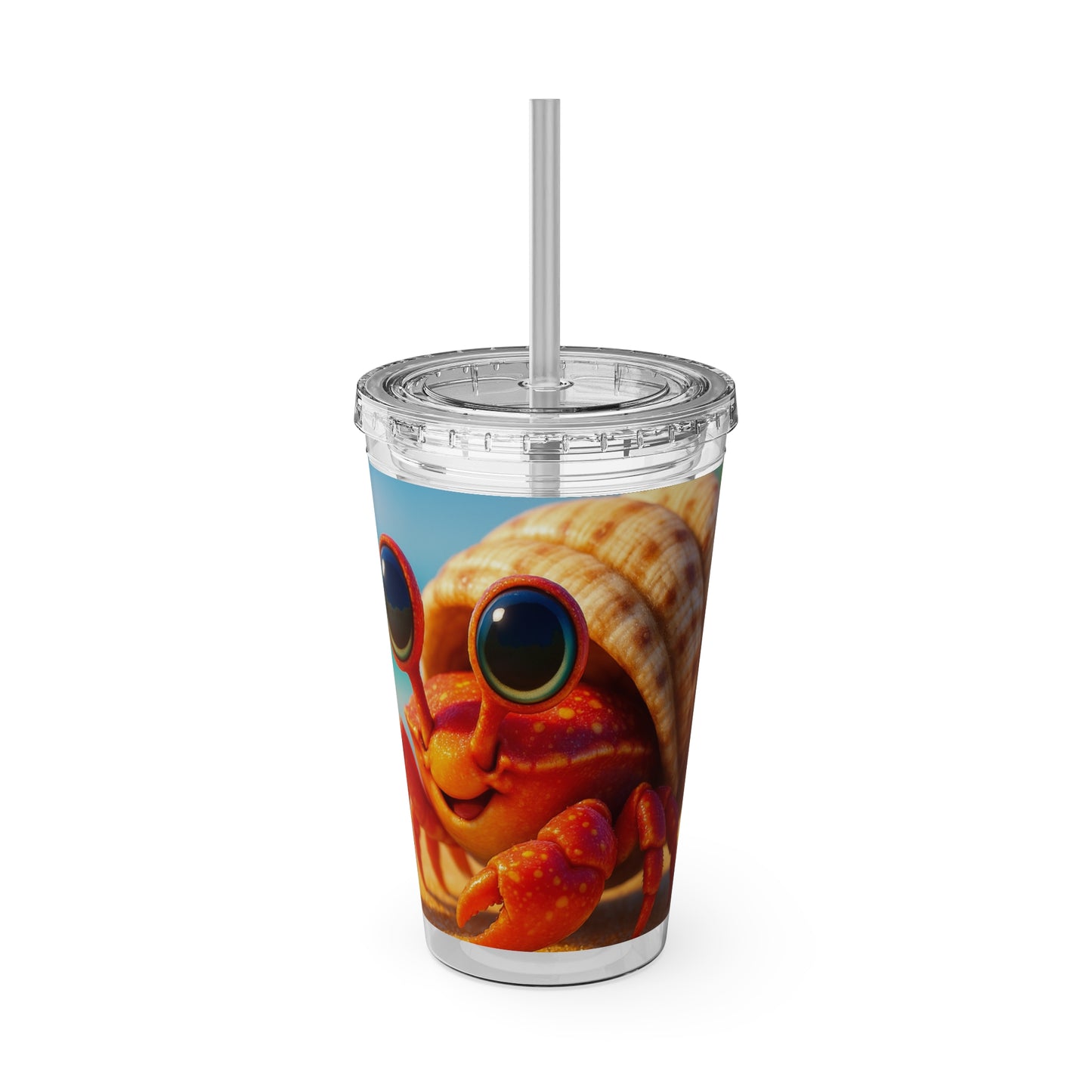 Tropical Tumbler with Straw | 16oz Colorful Travel Cup / Baby Hermit Crab