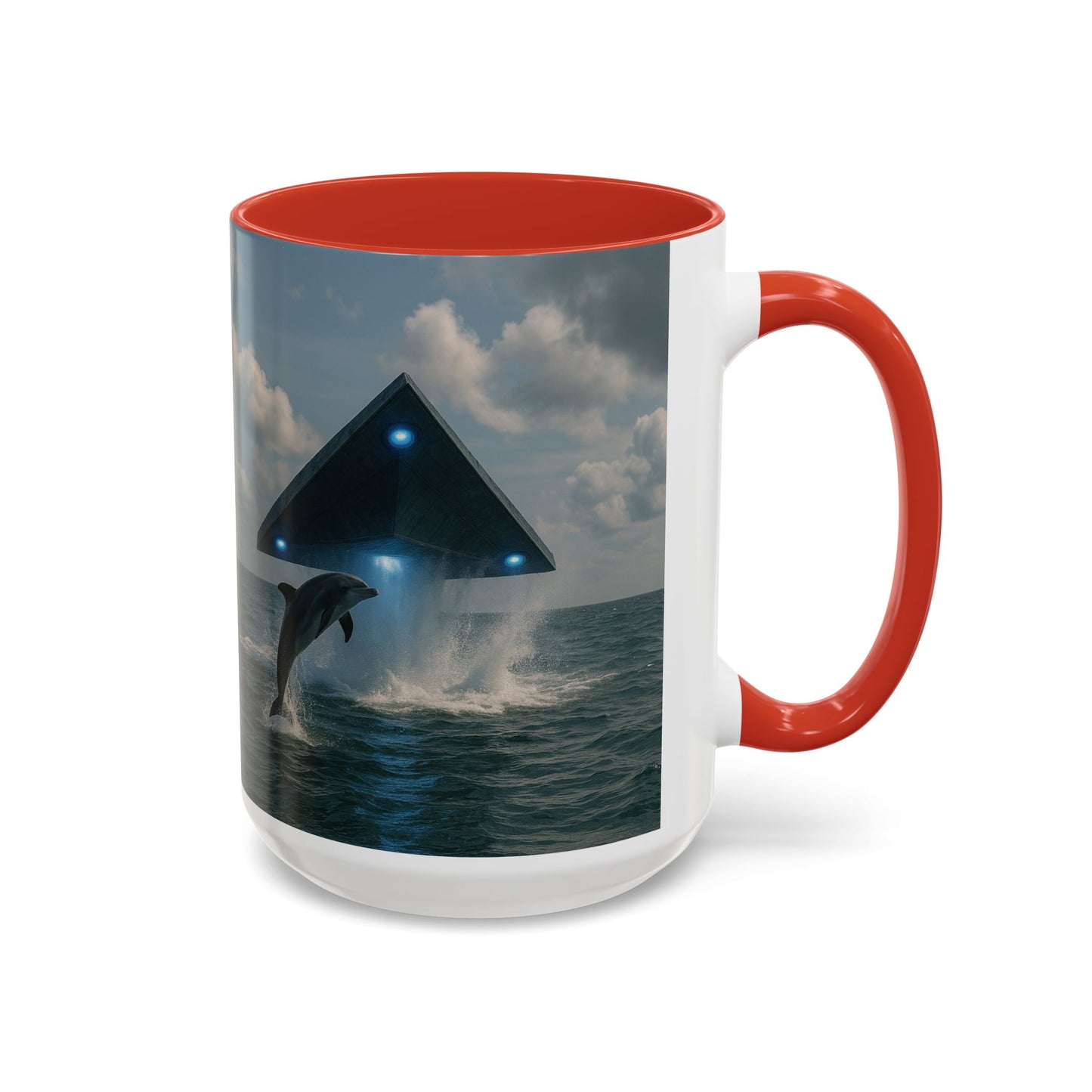 Accent Coffee Mug (11, 15oz), 8 Colors - UFO and Dolphin