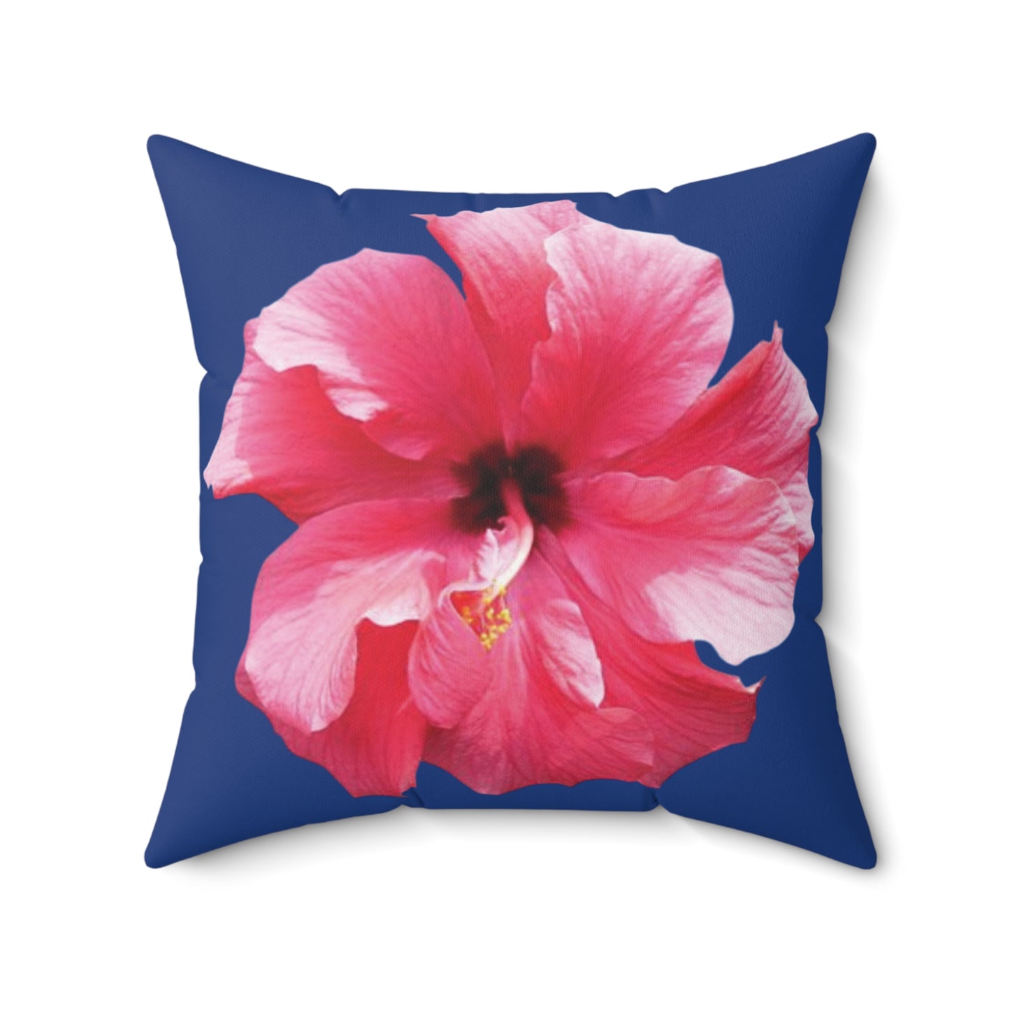 Decorative Pillow - Accent Cushion, 4 Sizes / Photo Pink Hibiscus, Navy Blue