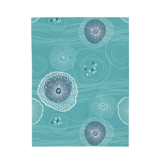 Plankton Drift Teal Velveteen Plush Blanket