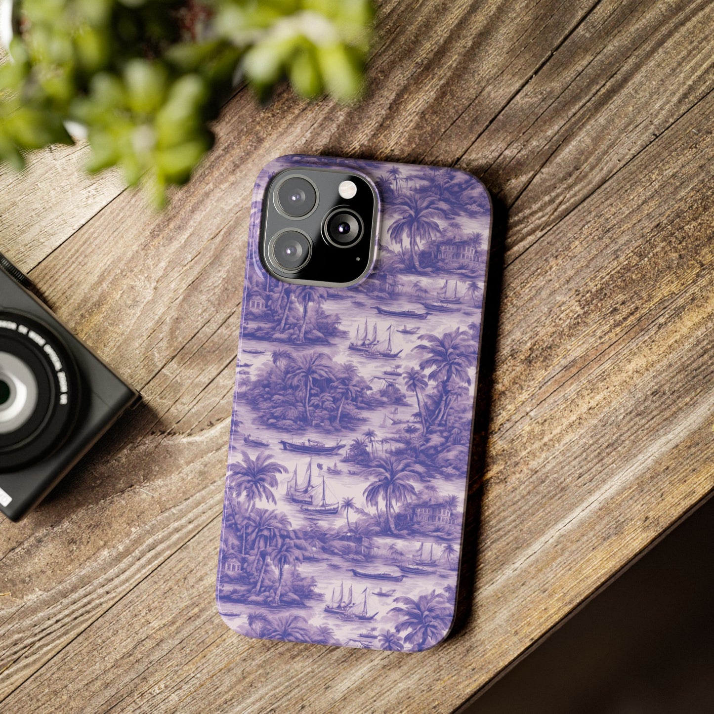 Slim Phone Cases - Tropical Toile #1, purple