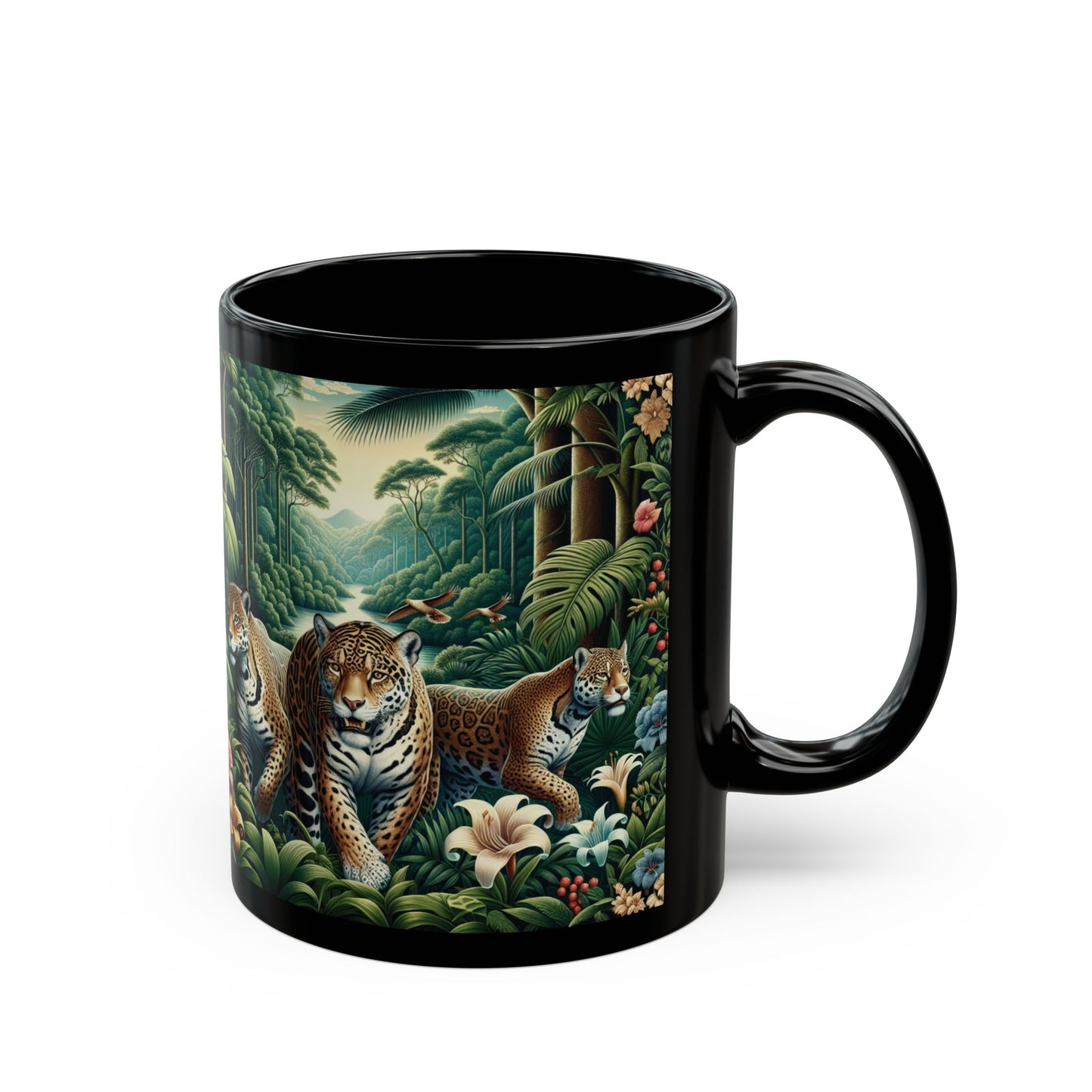 Black Coffee Mug - Rainforest Big Cats