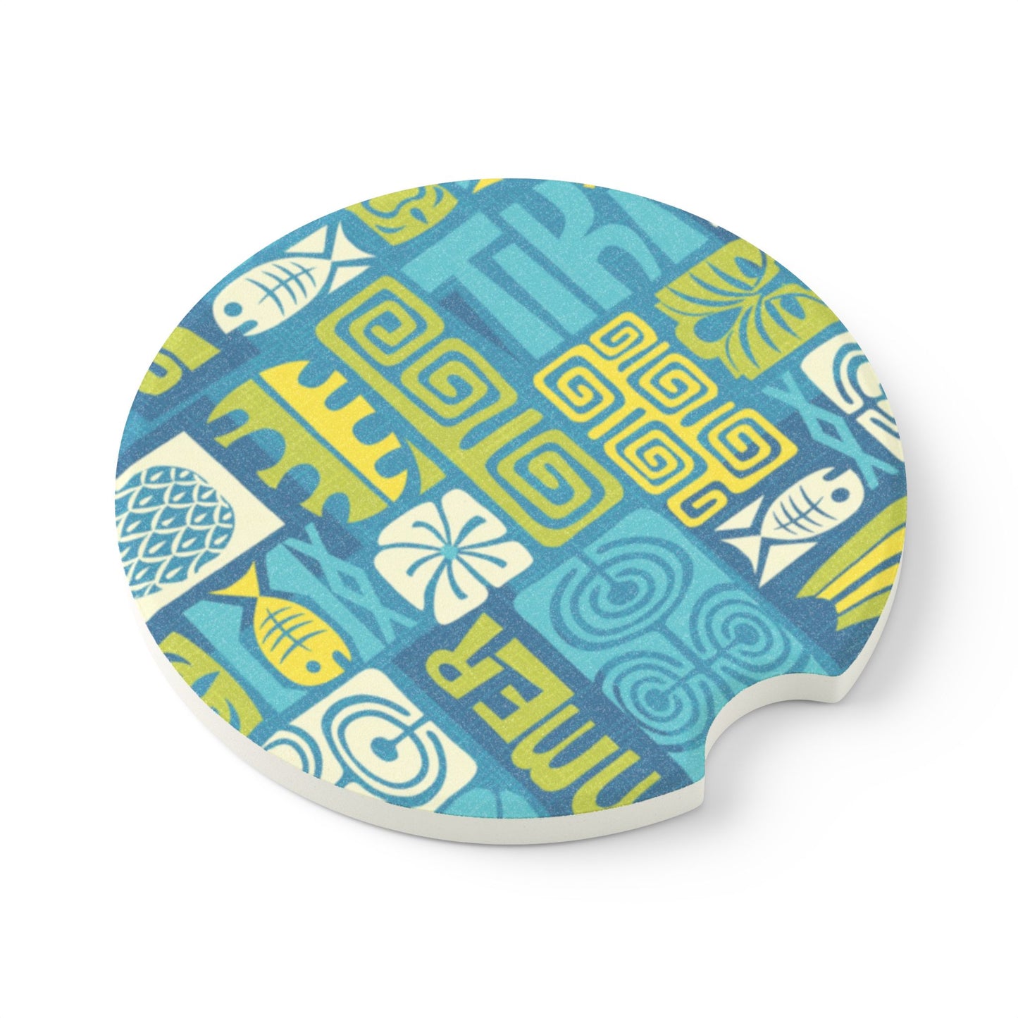 Soapstone Car Coaster - Tiki Poster Blue