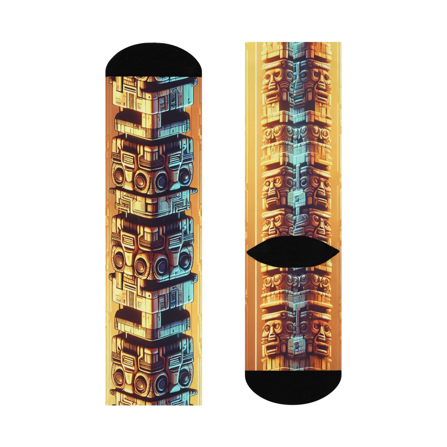 Cushioned Crew Socks - Techno Tiki Totems