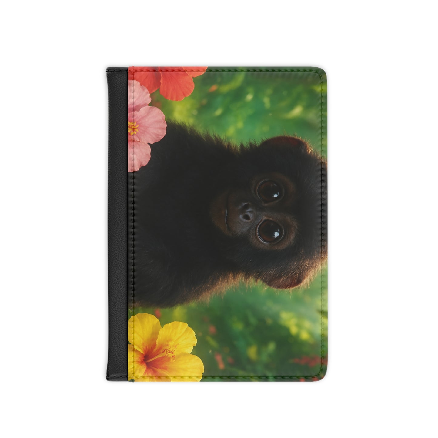 Tropical Passport Cover, Faux Leather - RFID blocking for travel security / Baby Howler Monkey