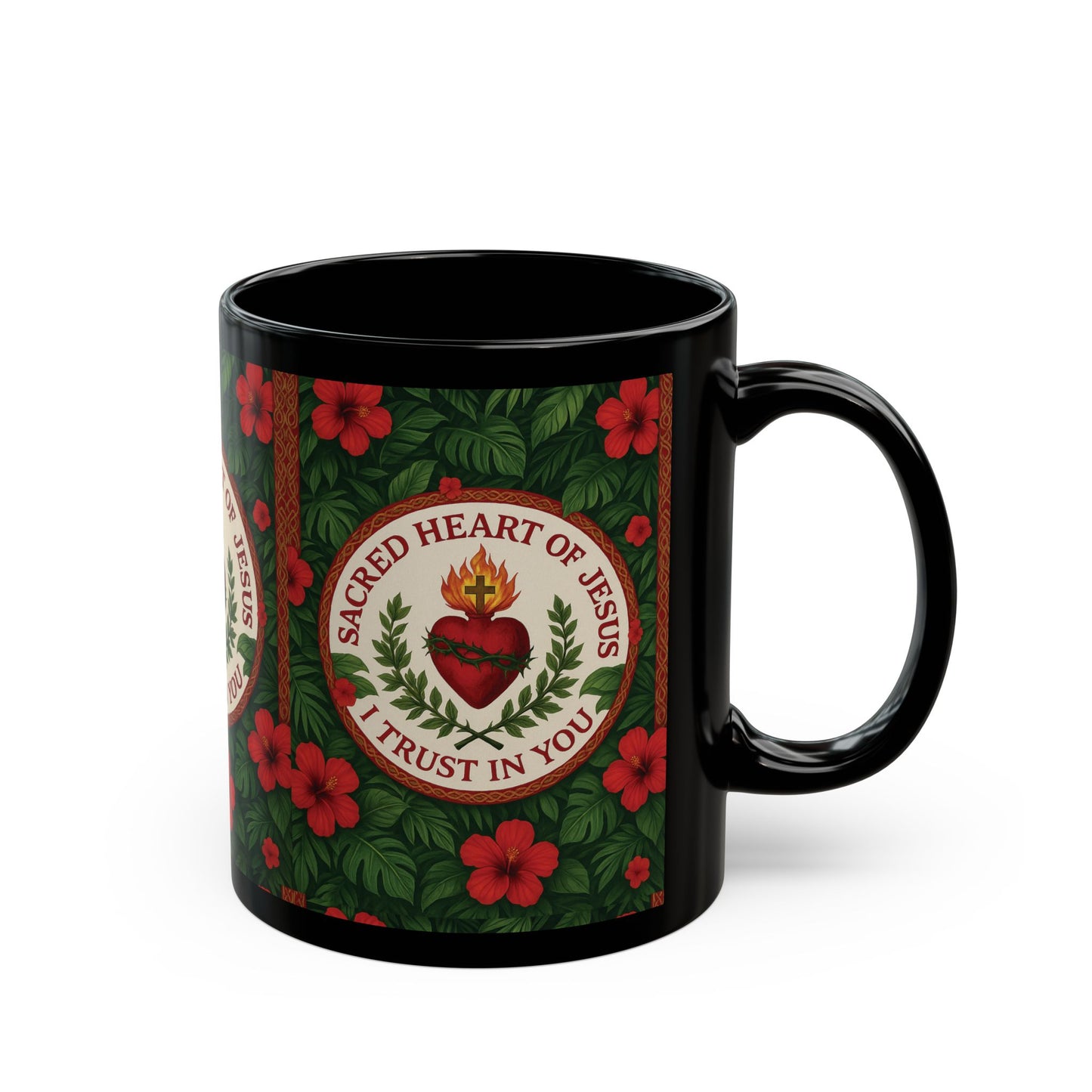 Religious Black Coffee Mug - Sacred Heart of Jesus Prayer