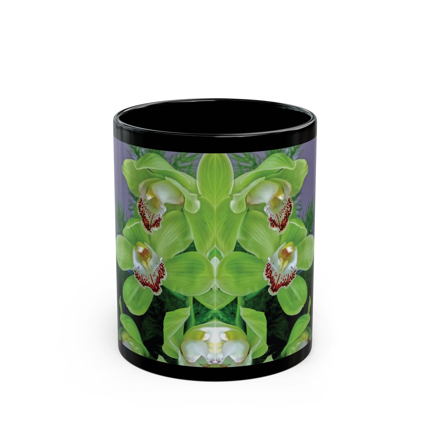 Black Coffee Mug - Kaleido Green Orchids