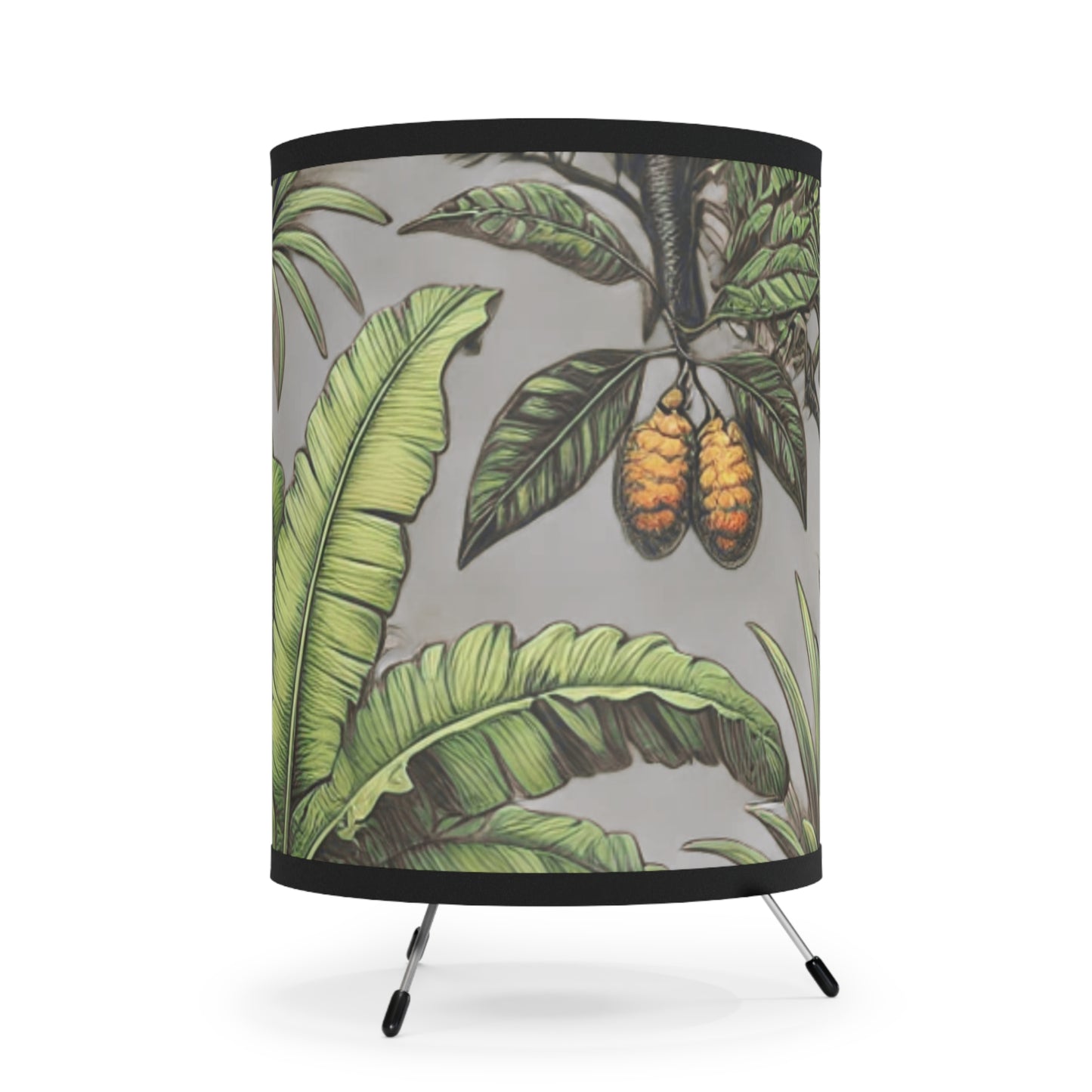 Tropical Fruit/Grey Tripod Lamp with Artistic High-Res Shade - Perfect for Home Décor