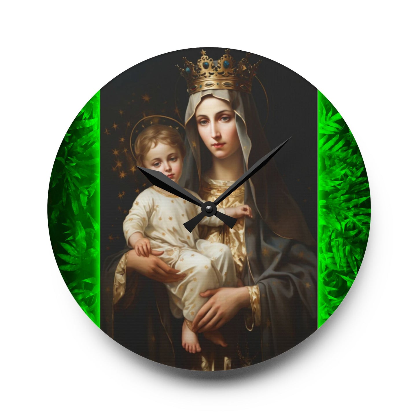 Tropical Our Lady of Mt. Carmel Acrylic Wall Clock - Elegant Religious Decor for Home and Office, 3 sizes