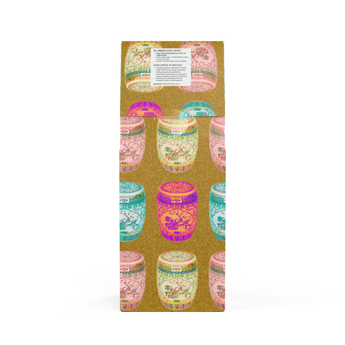 Citrus Bay Blend™ (Medium Roast) Specialty Grade Craft Coffee / Tropical Garden Stools, Gold