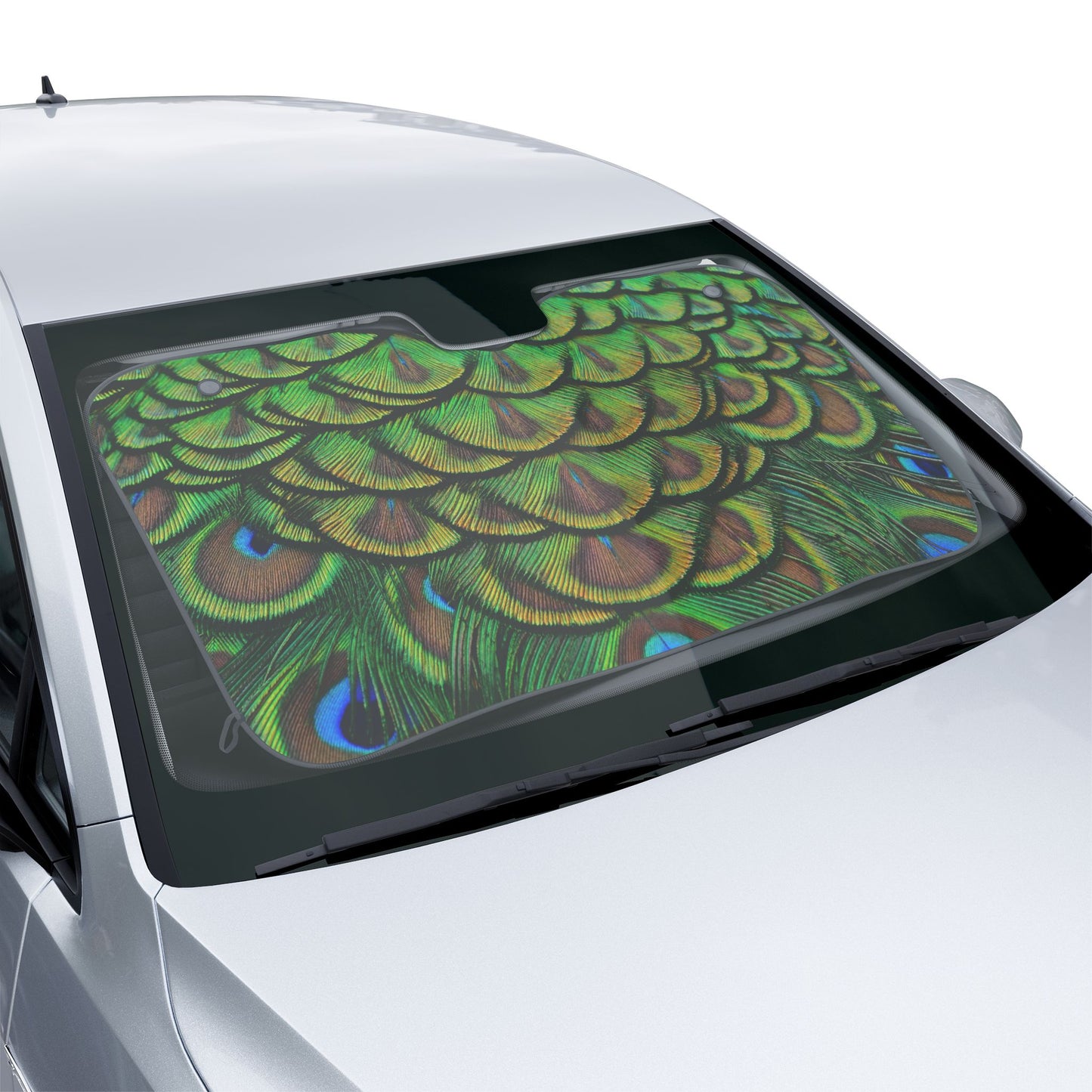 Tropical Car Sun Shades / Brilliant Green Peacock Feathers