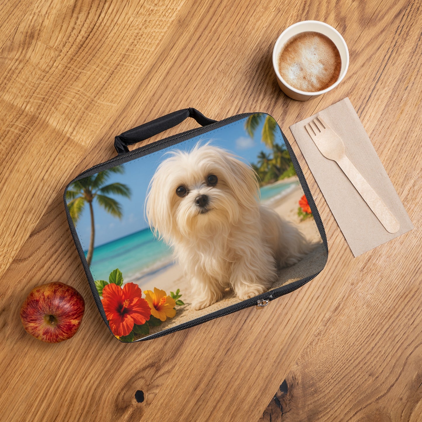 Puppy Ariel on the Beach Lunch Bag - Eco-Friendly Insulated Tote, Adult and Child Lunchbox / Perfect for Picnics, Beach Outings