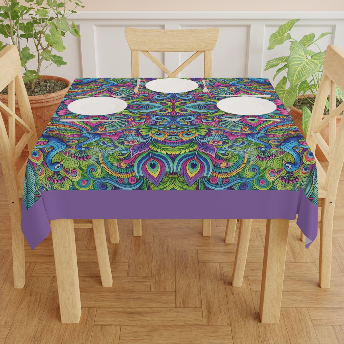 Peacock Prism/Lt. Purple ~ Square Tablecloth, 55" x 55"