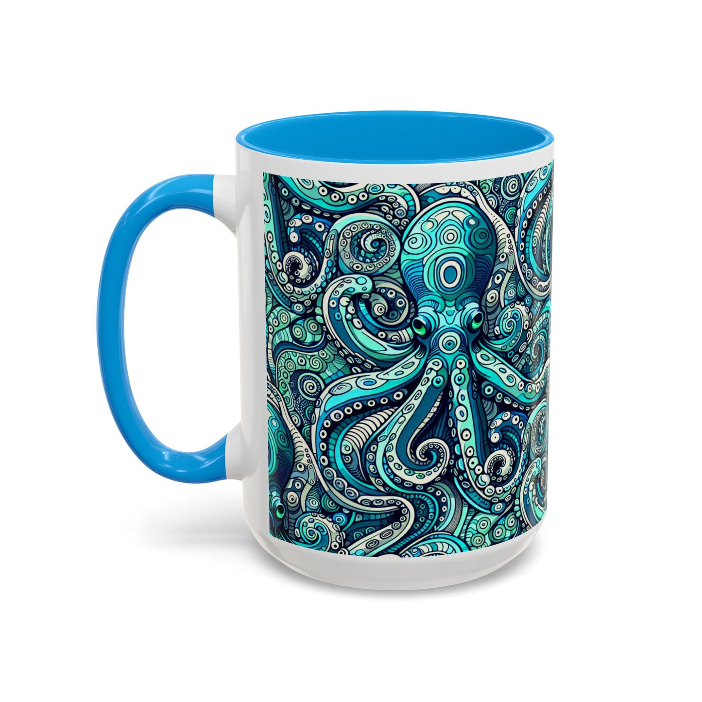 Accent Color Coffee Mug, Many Colors - 11oz & 15oz / Aqua Octopus
