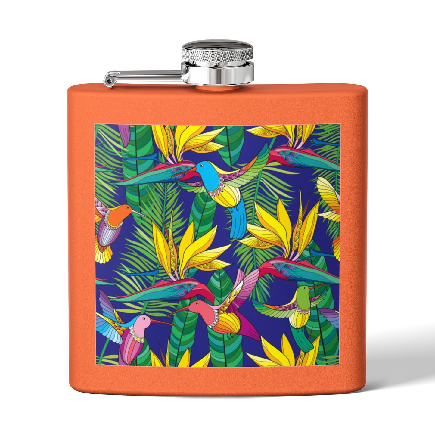 Tropical Stainless Steel 6 oz. Flask, Many Colors  – Bird of Paradise Toile