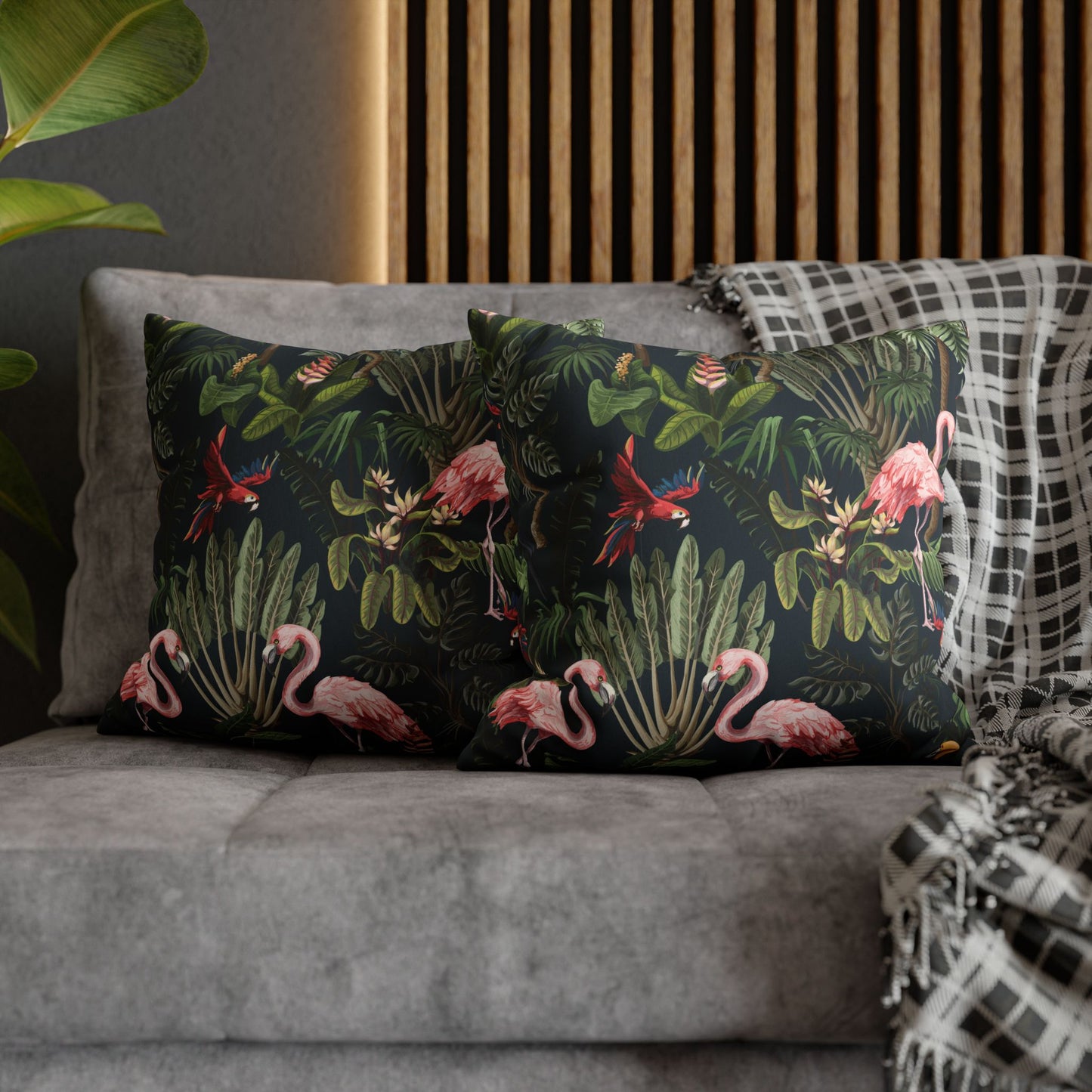 Faux Suede Square Pillowcase - Midnight Rainforest Party