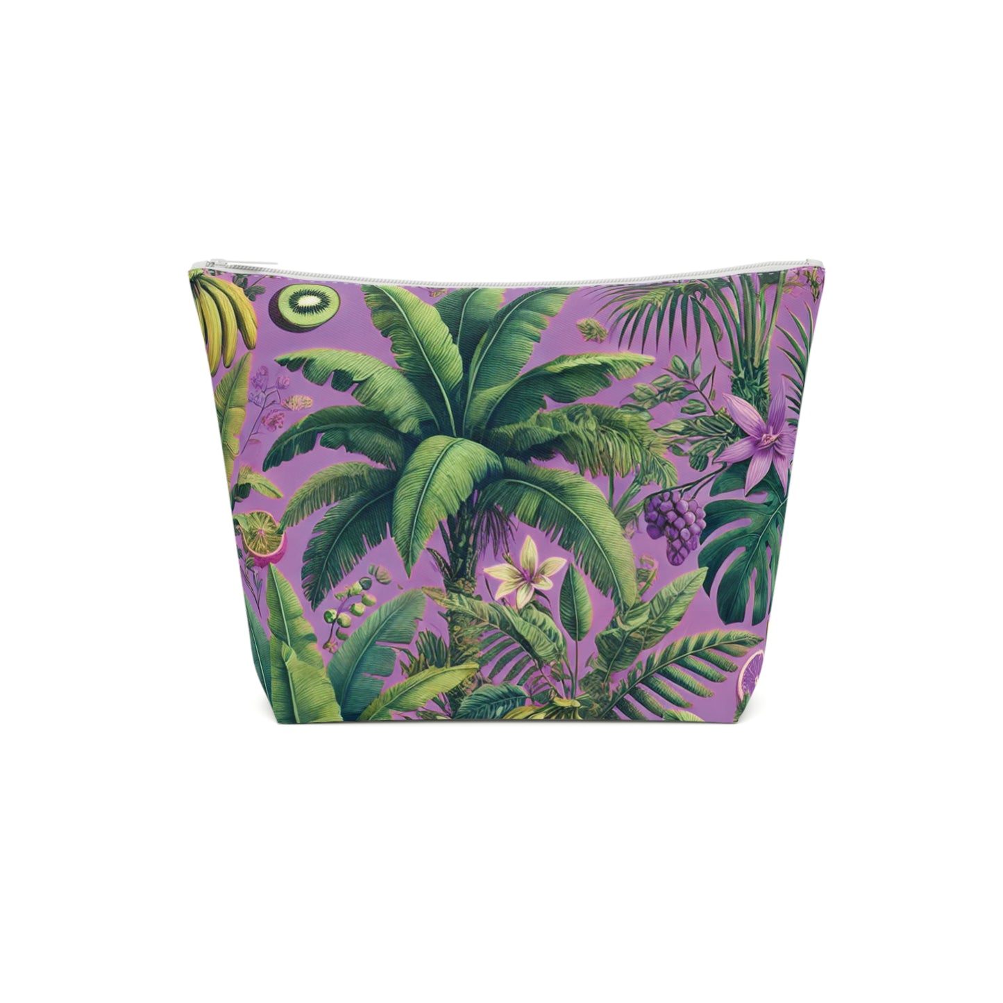 Tropical Cotton Cosmetic Bag - Makeup Pouch, 5 Sizes / More Tropical Fruit, Deep Lilac