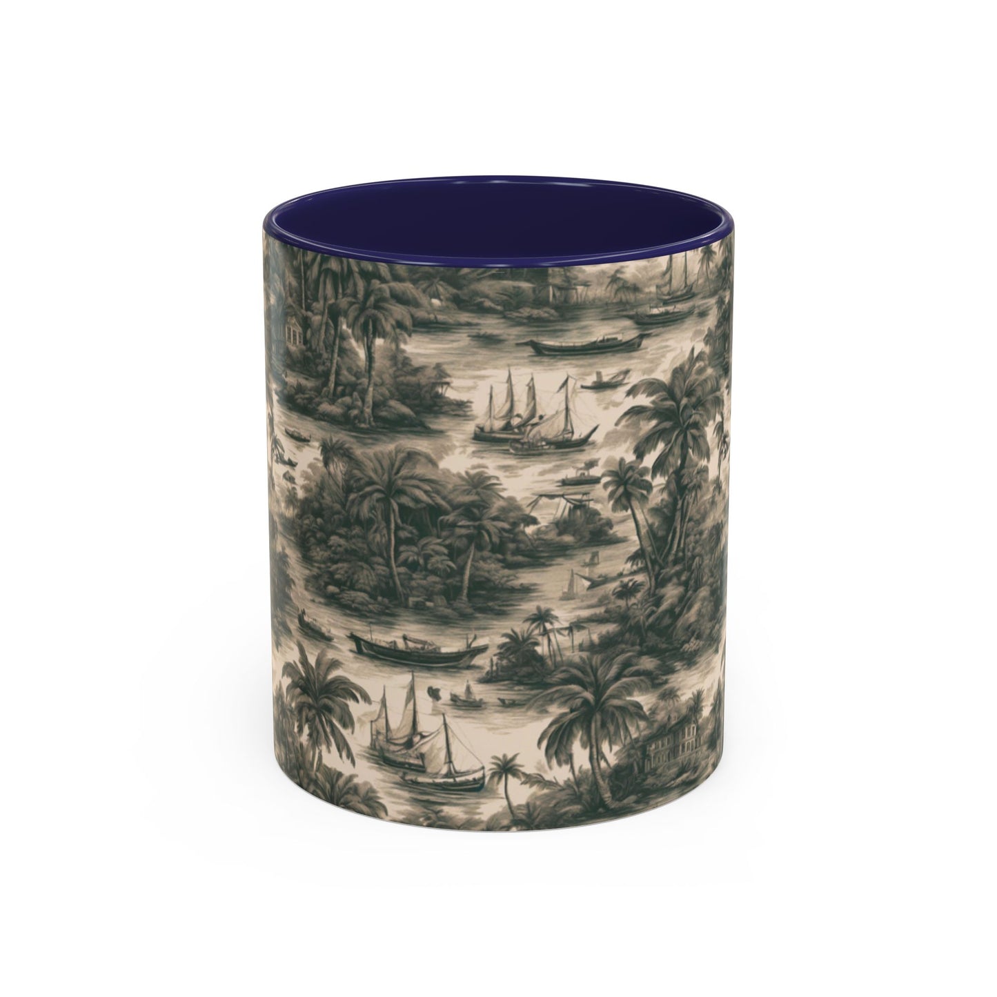 Accent Coffee Mug (11, 15oz), 8 Colors - Tropical Toile #1, black