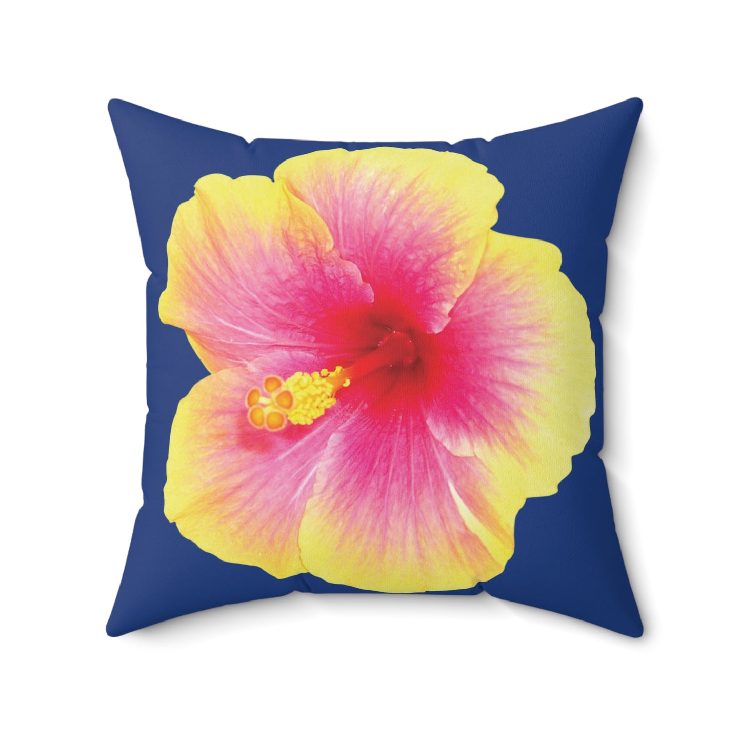 Decorative Pillow - Accent Cushion, 4 Sizes / Photo Yellow Hibiscus, Navy Blue