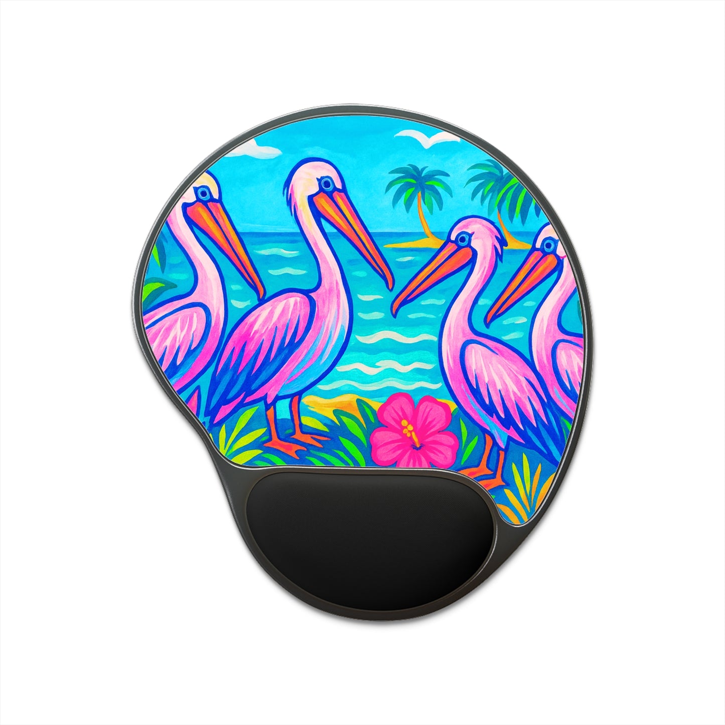 Beach Pelican Party Mouse Pad with Wrist Rest - Ergonomic Design for Home & Office