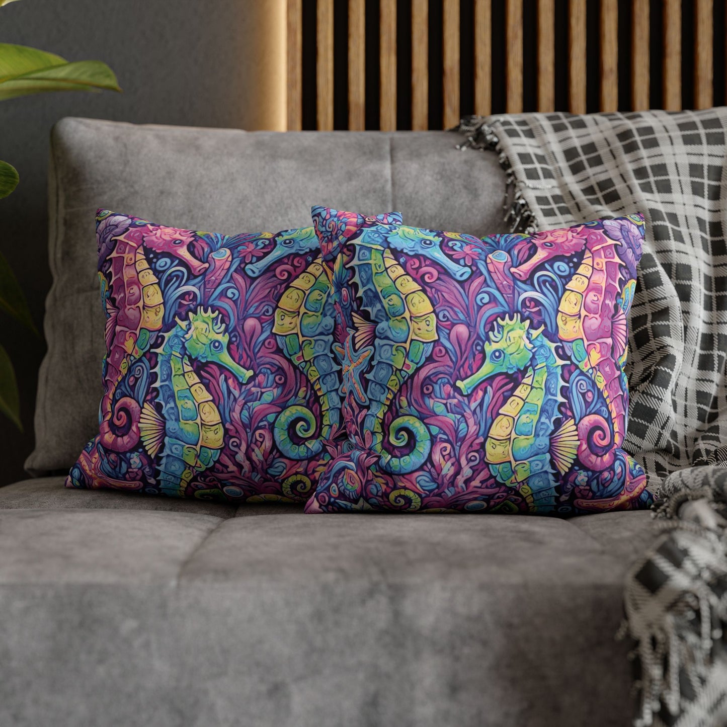 Faux Suede Square Pillowcase - Seahorse Trio/Fantasy Pop