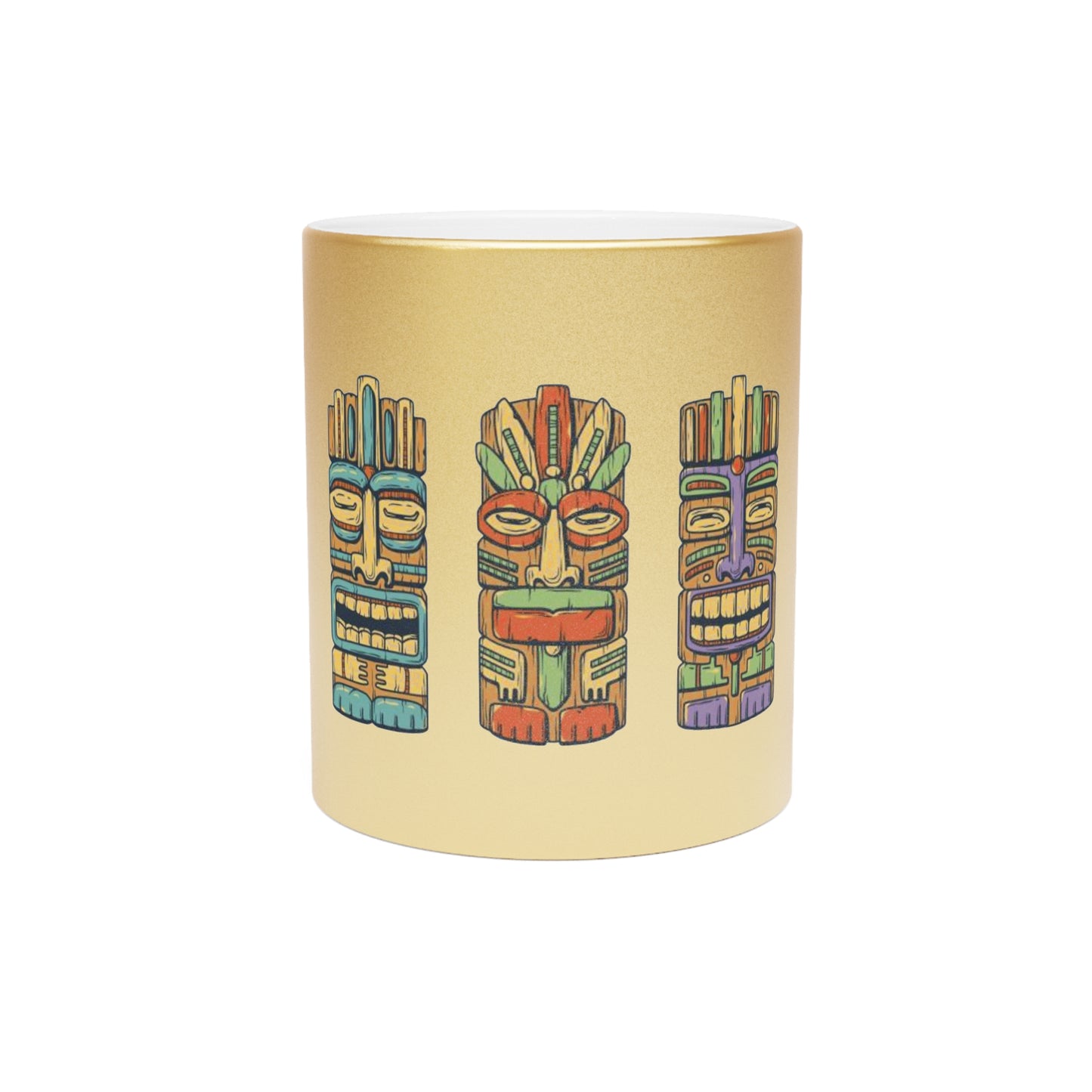 Colorful Totem Design Metallic Mug, Gold or Silver - Three Tiki Bros